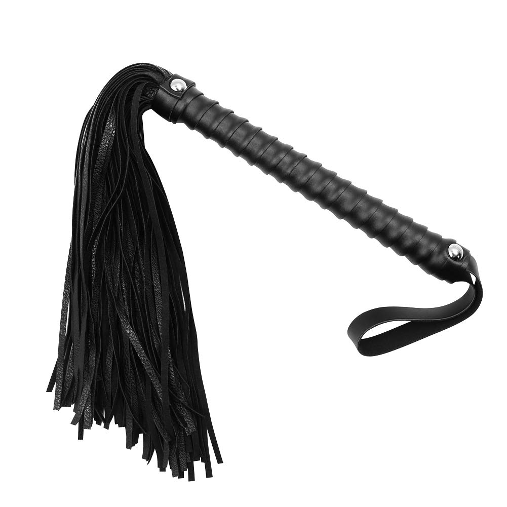 SM Leather Short Nail Black Belted Whip - Fetish Bondage Toy for Role Play, BDSM, Spanking & Kinky Fun | Perfect for Couples Play & Fantasy Exploration
