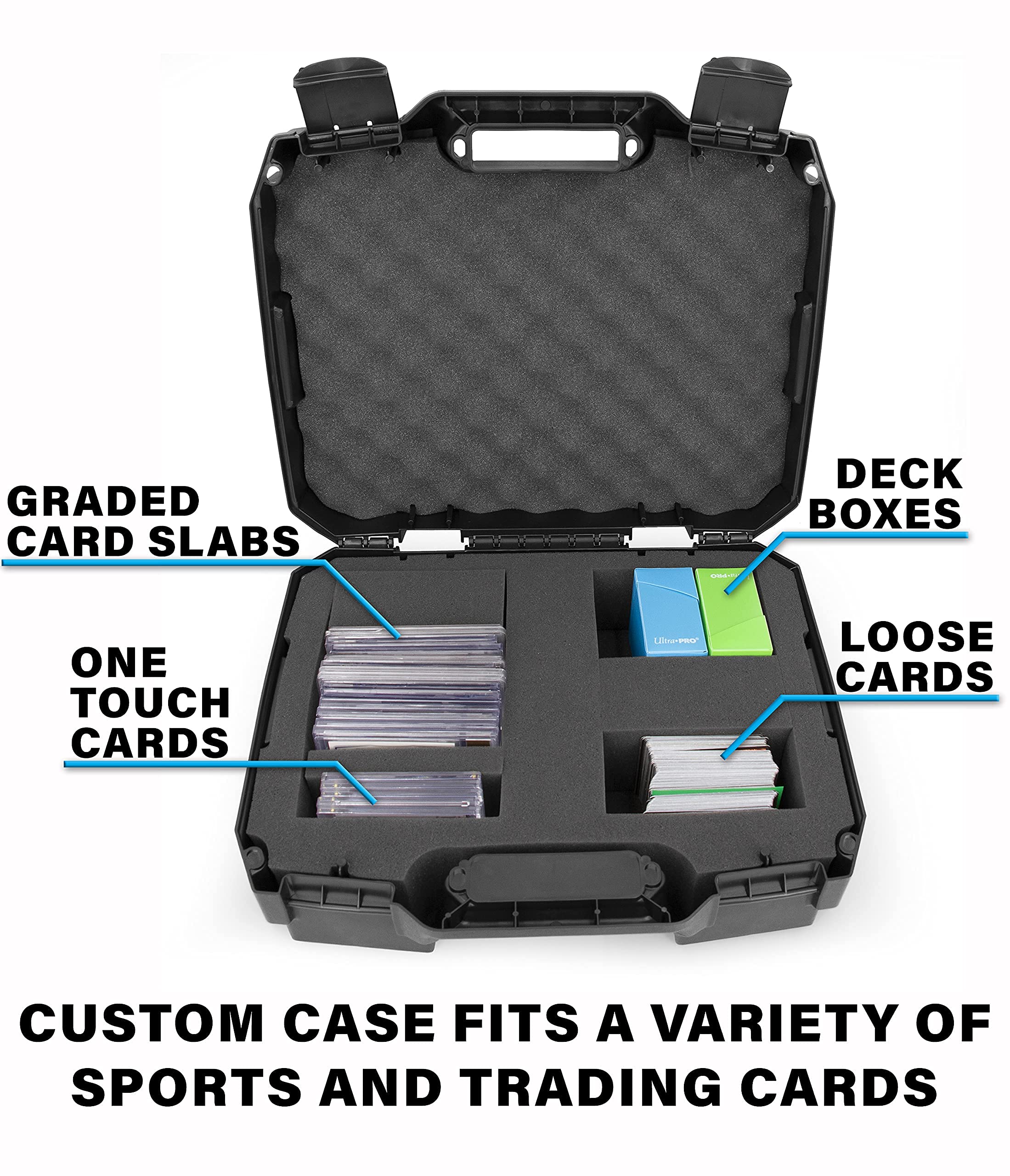 CASEMATIX Graded Card Case - Heavy Duty Storage Box for 60+ BGS PSA FGS SGC Graded Sports Cards | Impact Resistant Dual Foam Slots | Perfect for Collectors, Trading & Display - Portable Card Protector for Conventions & Travel