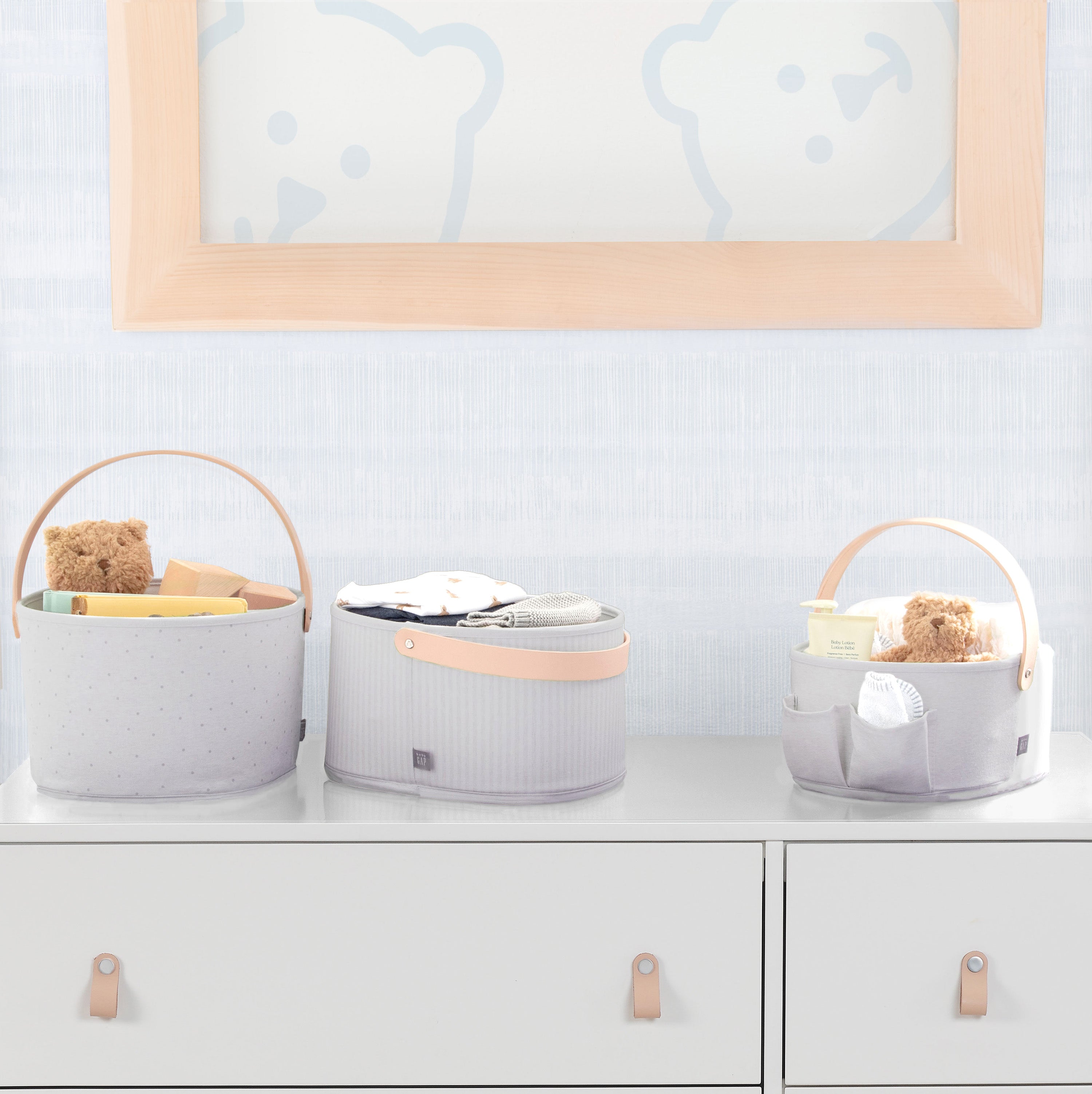 BabyGap 3-Pack Fabric Storage Bins with Handles - Foldable Cloth Organizer Baskets for Nursery, Kids Room & Home Organization