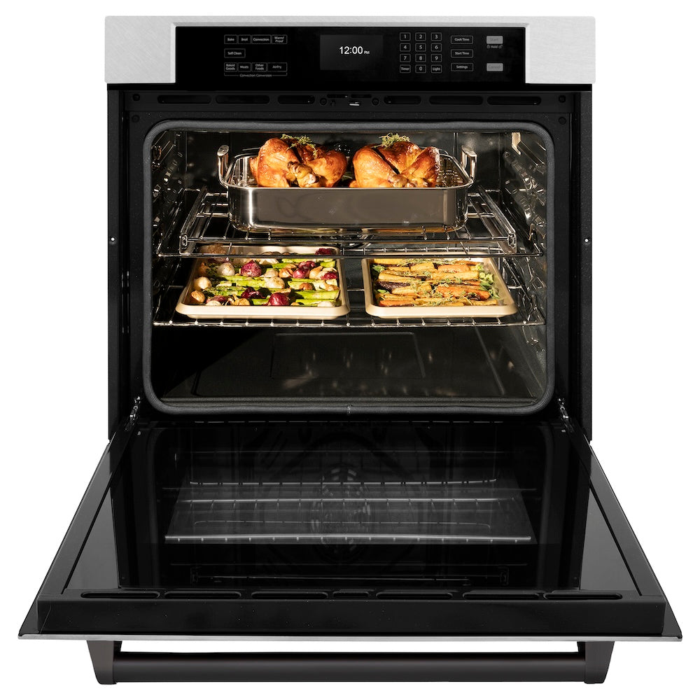 ZLINE 30 Inch Professional True Convection Single Wall Oven with Air Fry & Self-Clean - Satin Stainless Steel & Matte Black Handle (WASSZ 30 MB) - Perfect for Home Chefs & Modern Kitchens