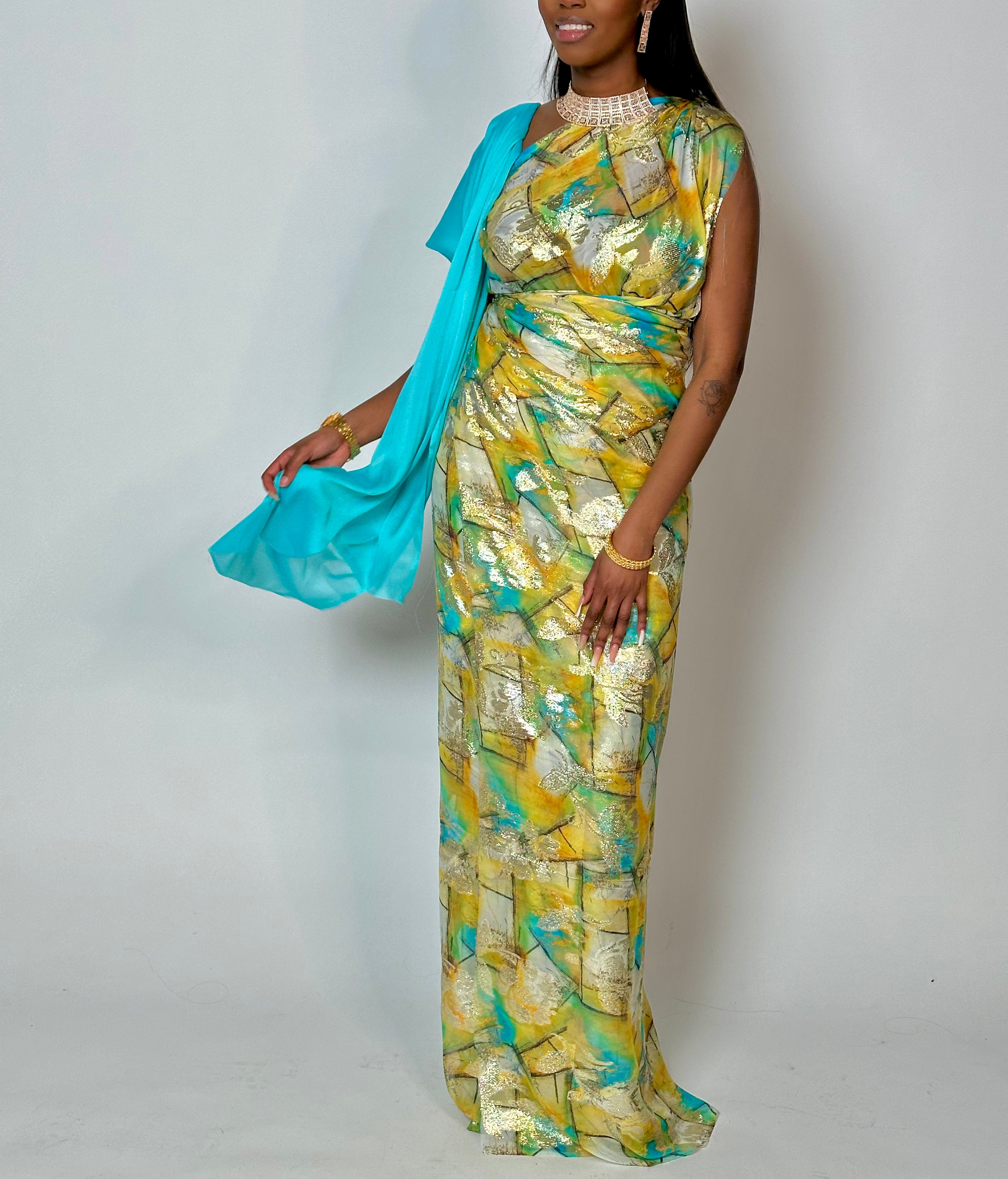 Authentic Dahab Blue Somali Dirac/Guuntino - Traditional African Scarf for Women - Perfect for Weddings, Cultural Events & Everyday Fashion