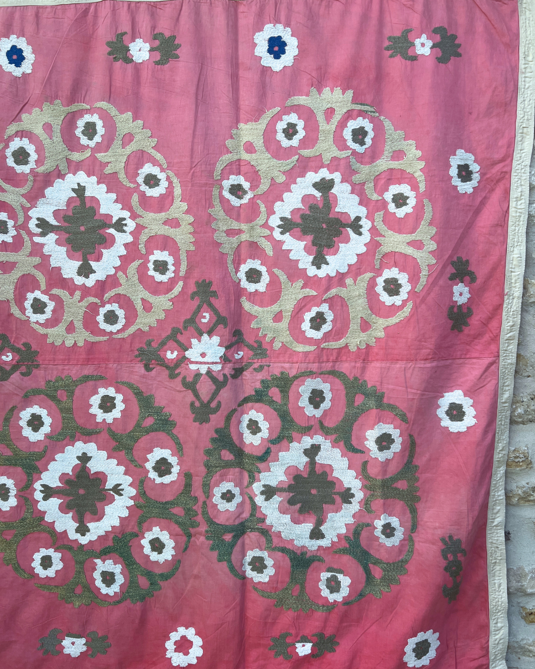 Extra Large Suzani 021 - Handmade Bohemian Style Cotton Throw Blanket for Sofa, Bed & Home Decor - Perfect for Bohemian, Farmhouse & Eclectic Interior Design