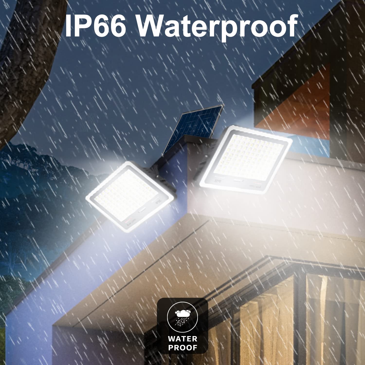 20000mAh 300W Solar LED Flood Lights Set - Dimmable 3000K-7000K Outdoor Lighting with Remote Control & Lightning Protection | IP66 Waterproof, Dusk to Dawn Sensor | Perfect for Barn, Pool, Garage, Yard & Patio Security Lighting