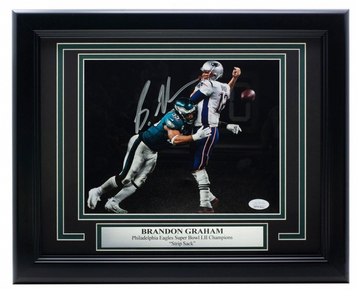 Brandon Graham Philadelphia Eagles Autographed Framed 8x10 Super Bowl Spotlight Photo with JSA Certificate - Perfect for Sports Memorabilia Collectors, Man Cave Decor, and Eagles Fan Gifts