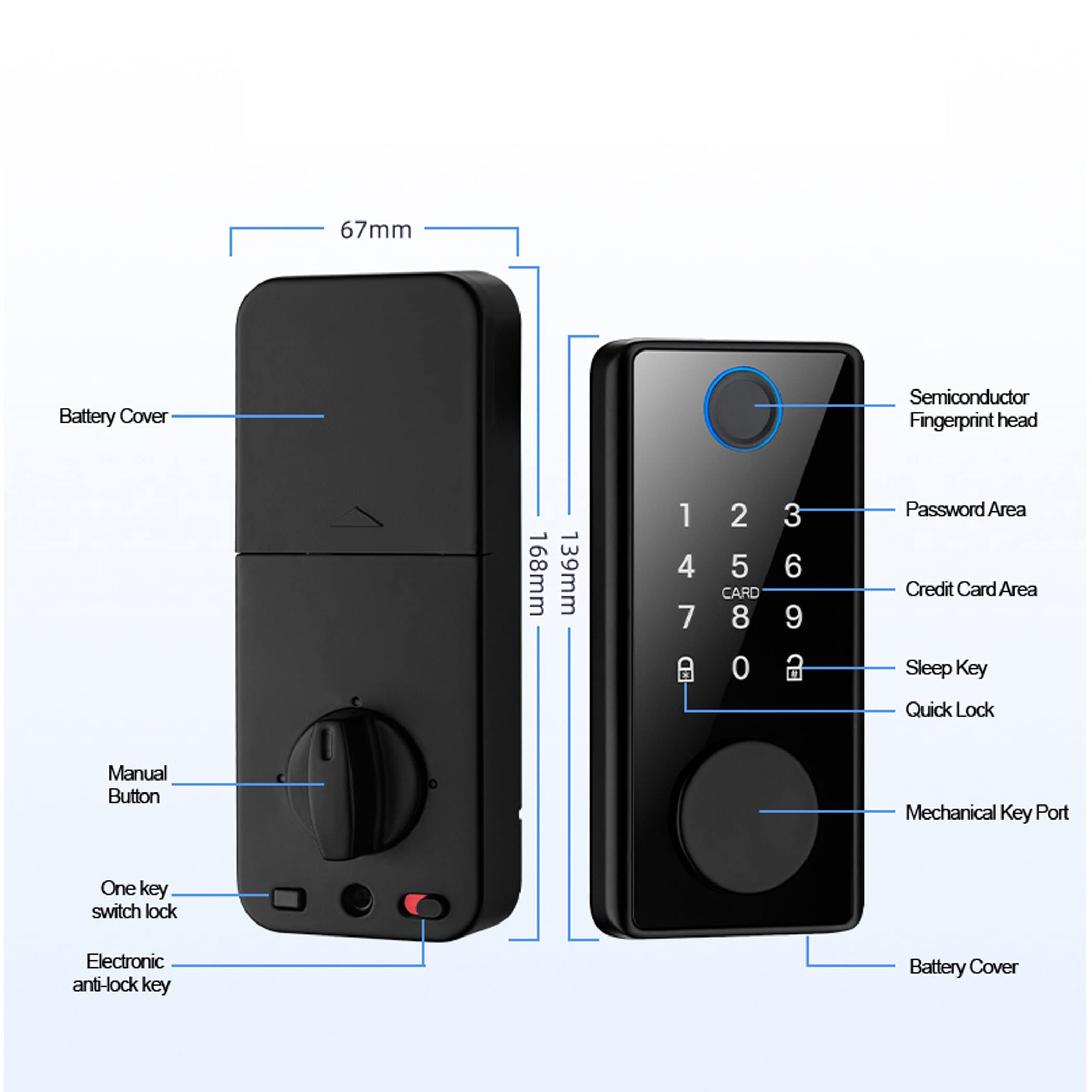 Smart Deadbolt Lock - Fingerprint & Biometric Electronic Door Lock with Tuya/TT APP Remote Control for Home Security (Black) - Perfect for Apartments, Offices & Smart Homes
