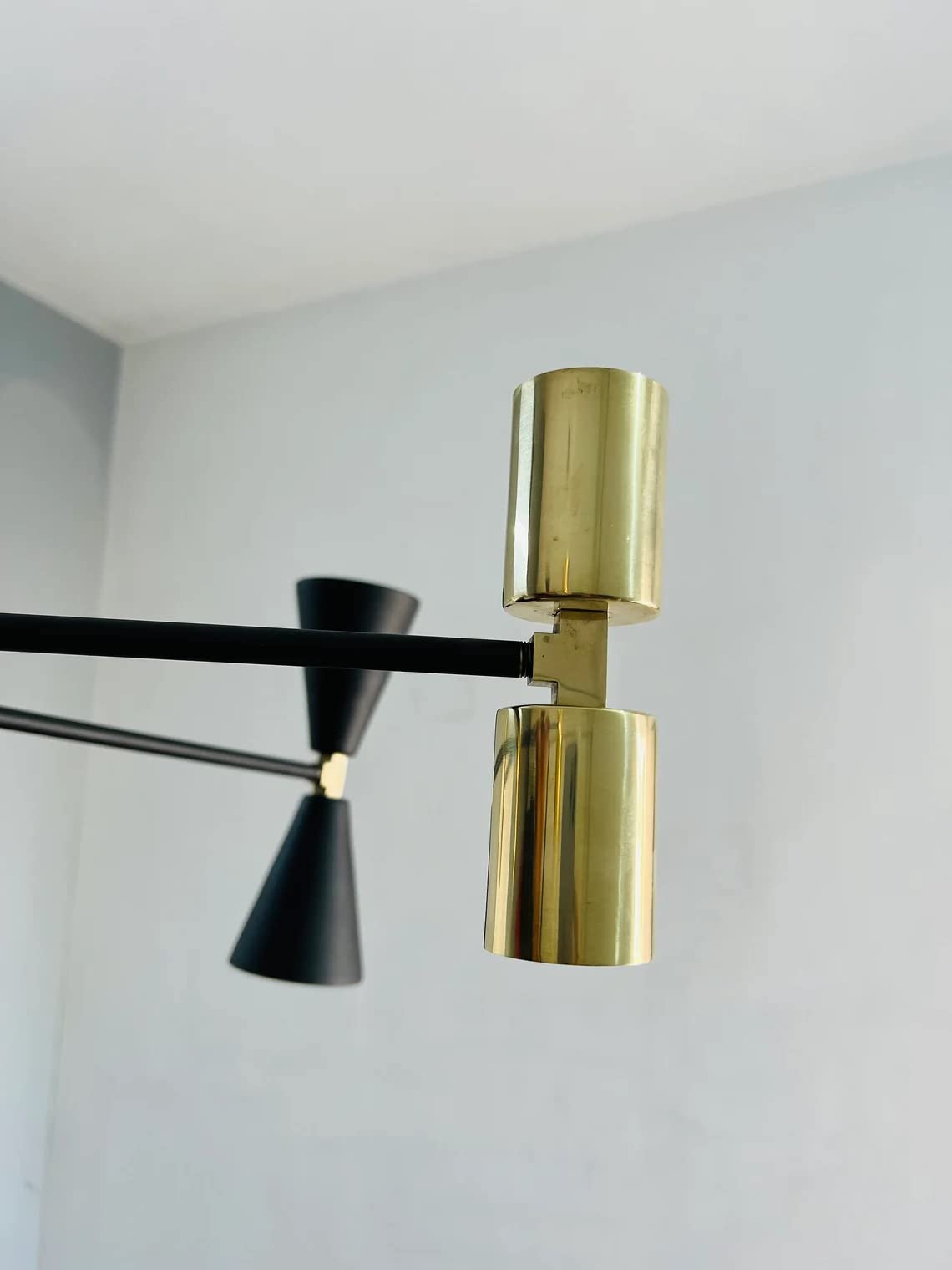 NauticalMart Handcrafted 6-Arm 8-Light Brass Sputnik Chandelier - Black Powder Coated Mid-Century Modern Ceiling Light Fixture for Dining Room, Living Room & Bedroom Lighting