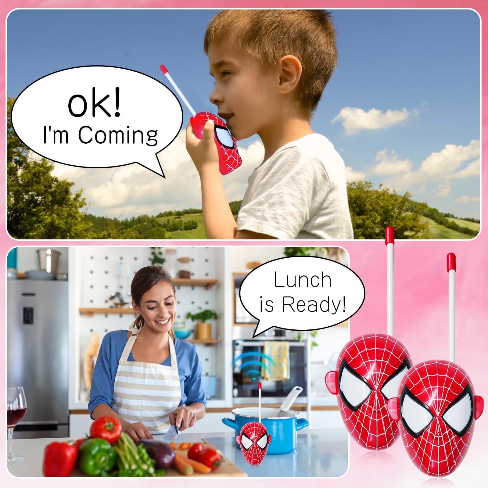 Spider Walkie Talkies for Kids - 2 Pack Rechargeable Walkie Talkies for Boys & Girls, Indoor Outdoor Adventure Toys, Perfect Birthday Gifts for Children (Great for Camping, Hiking & Backyard Games)