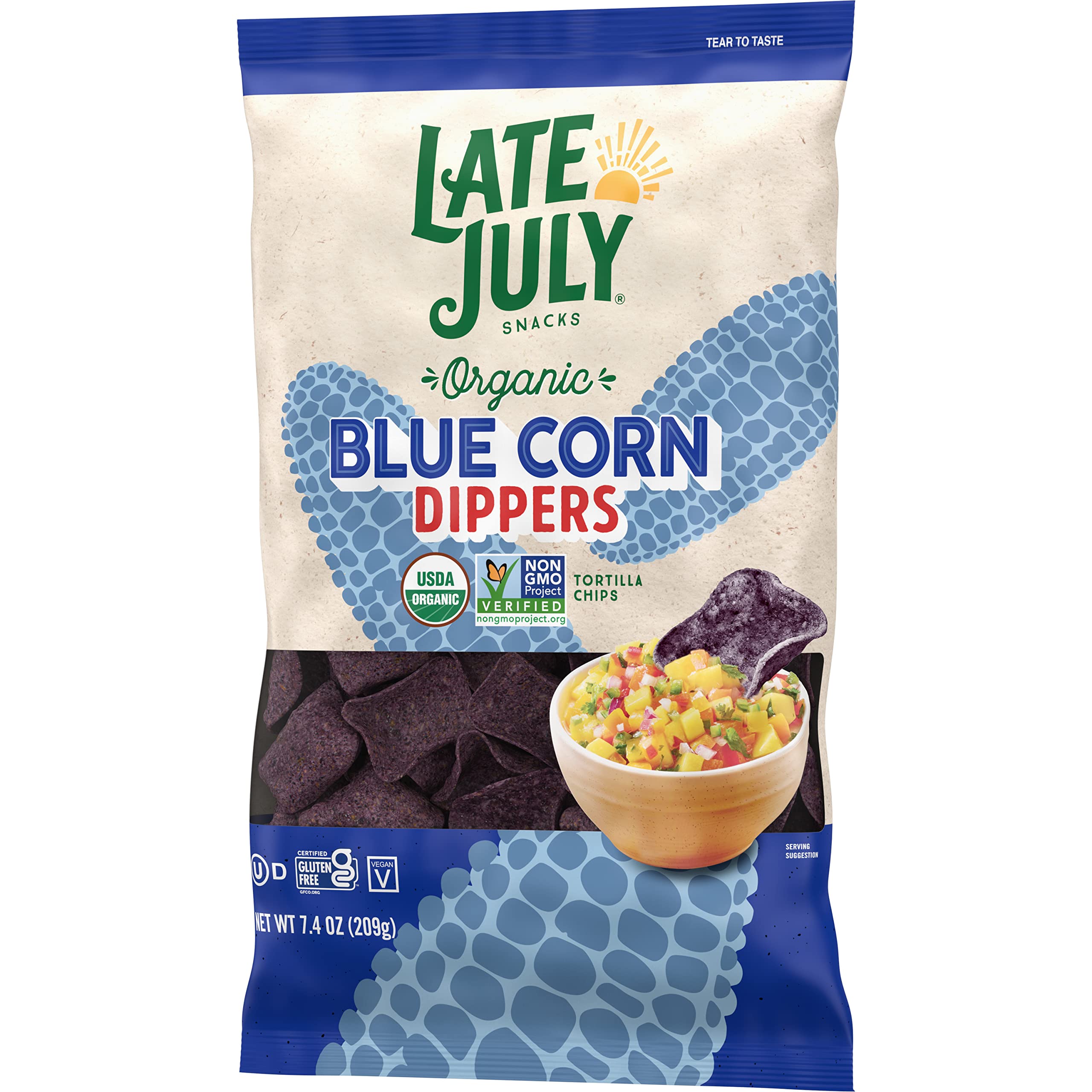 Organic Blue Corn Tortilla Chips by Late July - 7.4oz Bags (Pack of 9) | Gluten-Free, Non-GMO Snacks for Parties, Movie Nights & Healthy On-the-Go Eating
