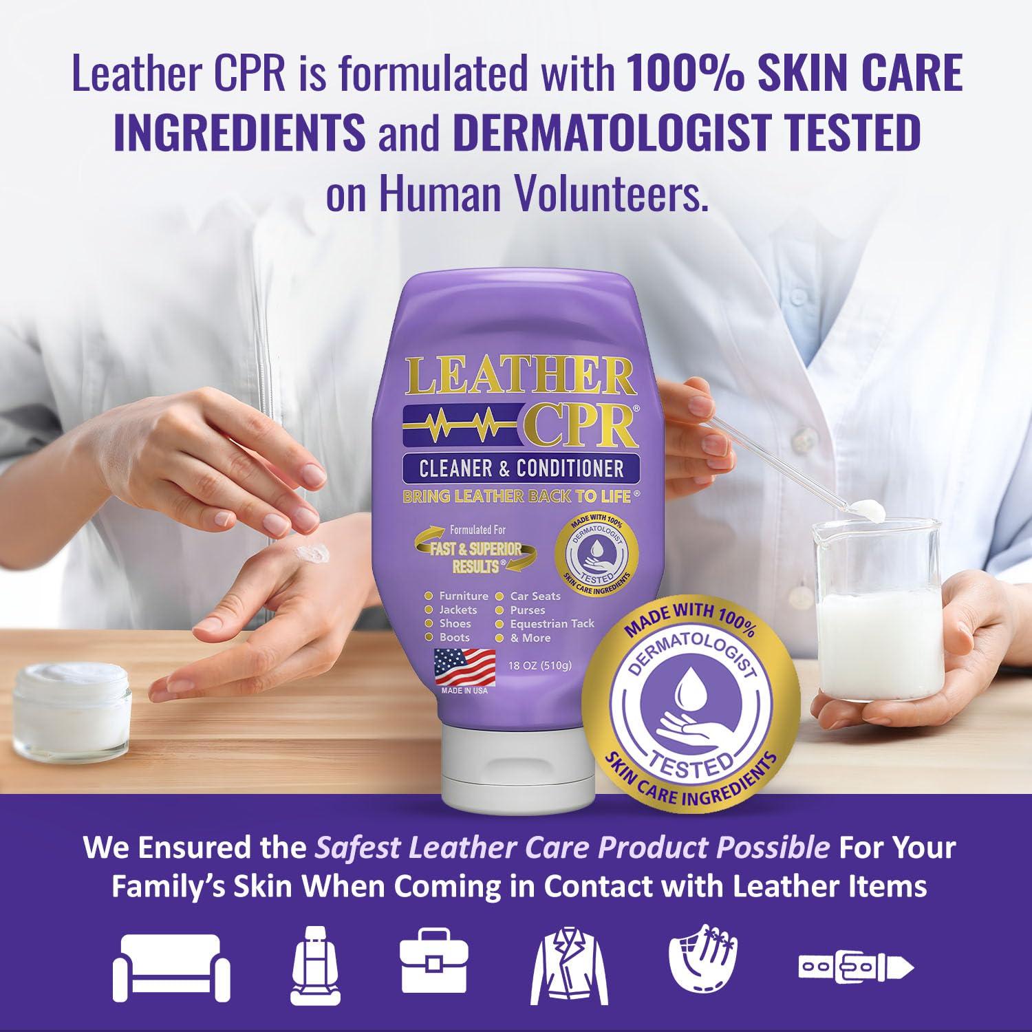 Premium Leather CPR Cleaner & Conditioner - USA Made, Restores & Protects Couches, Purses, Shoes, Jackets & Car Interiors - 18oz Leather Care Kit for Home & Auto Use
