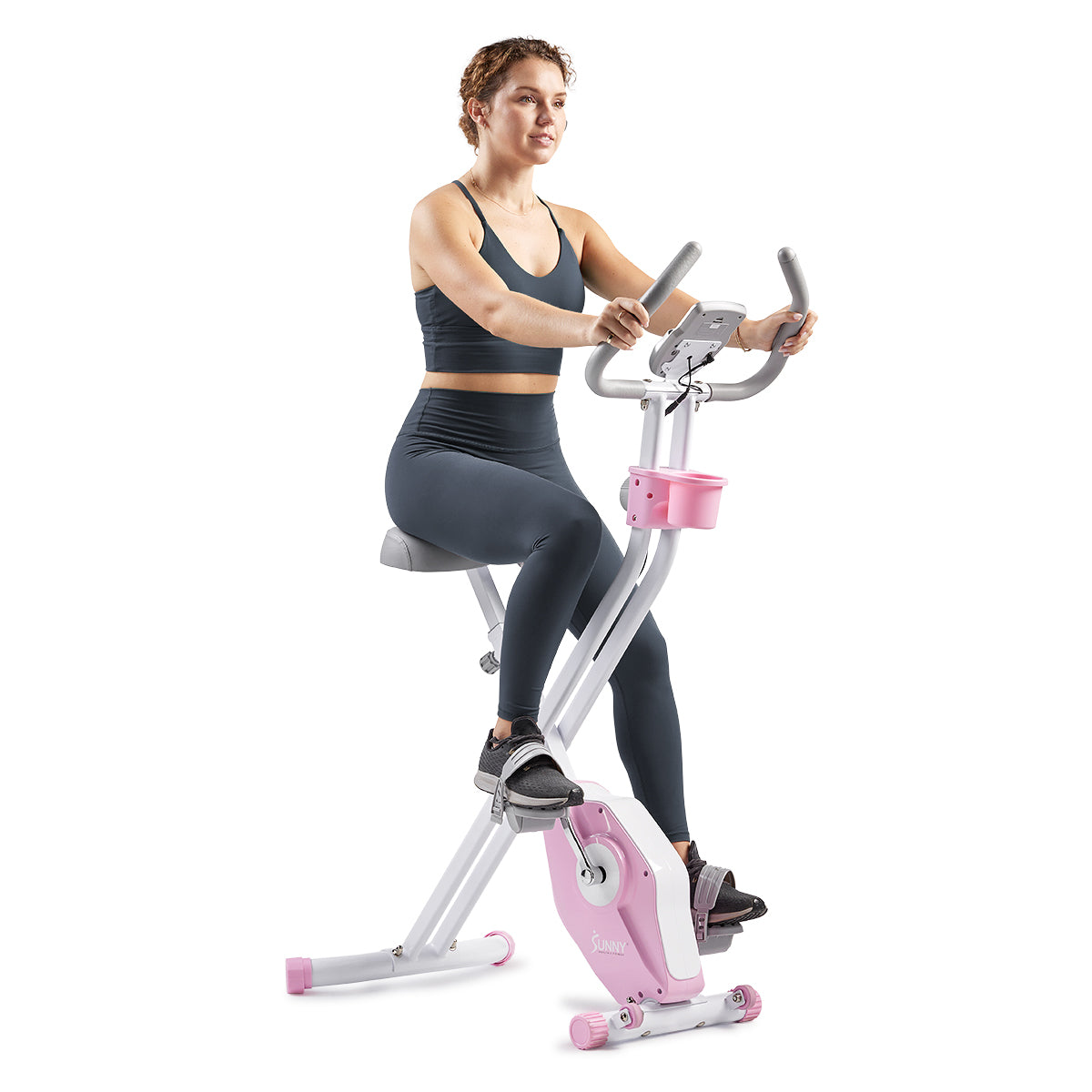Pink Foldable Magnetic Exercise Bike for Home Workouts - Quiet & Adjustable Indoor Cycling Bike for Cardio & Fitness Training - Perfect for Small Spaces & Apartment Workouts