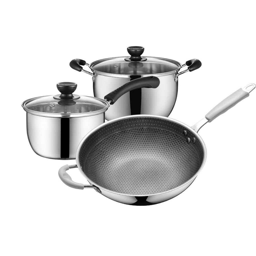 BAPYZ 10-Piece Stainless Steel Cookware Set - Induction Compatible Pots and Pans for Gas Stove, Includes Frying Pan, Soup Pot & Milk Pot - Universal Kitchen Cookware for Home Cooking (Color A) - Perfect for Everyday Meals, Family Dinners & Professional Chefs