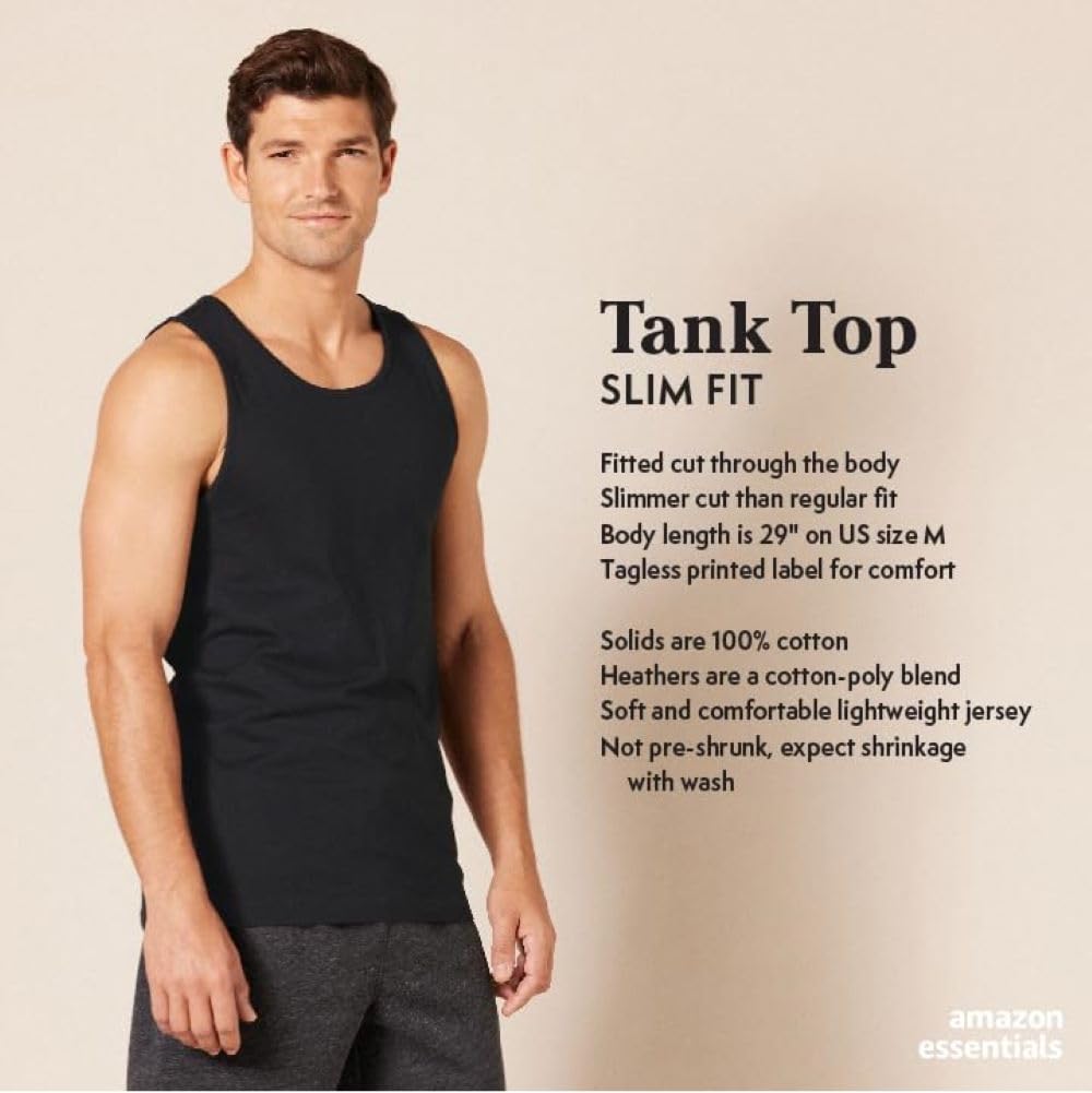 Amazon Essentials Slim-Fit Men's Tank Top - Breathable Cotton Casual Sleeveless Shirt for Gym, Workout & Summer Streetwear