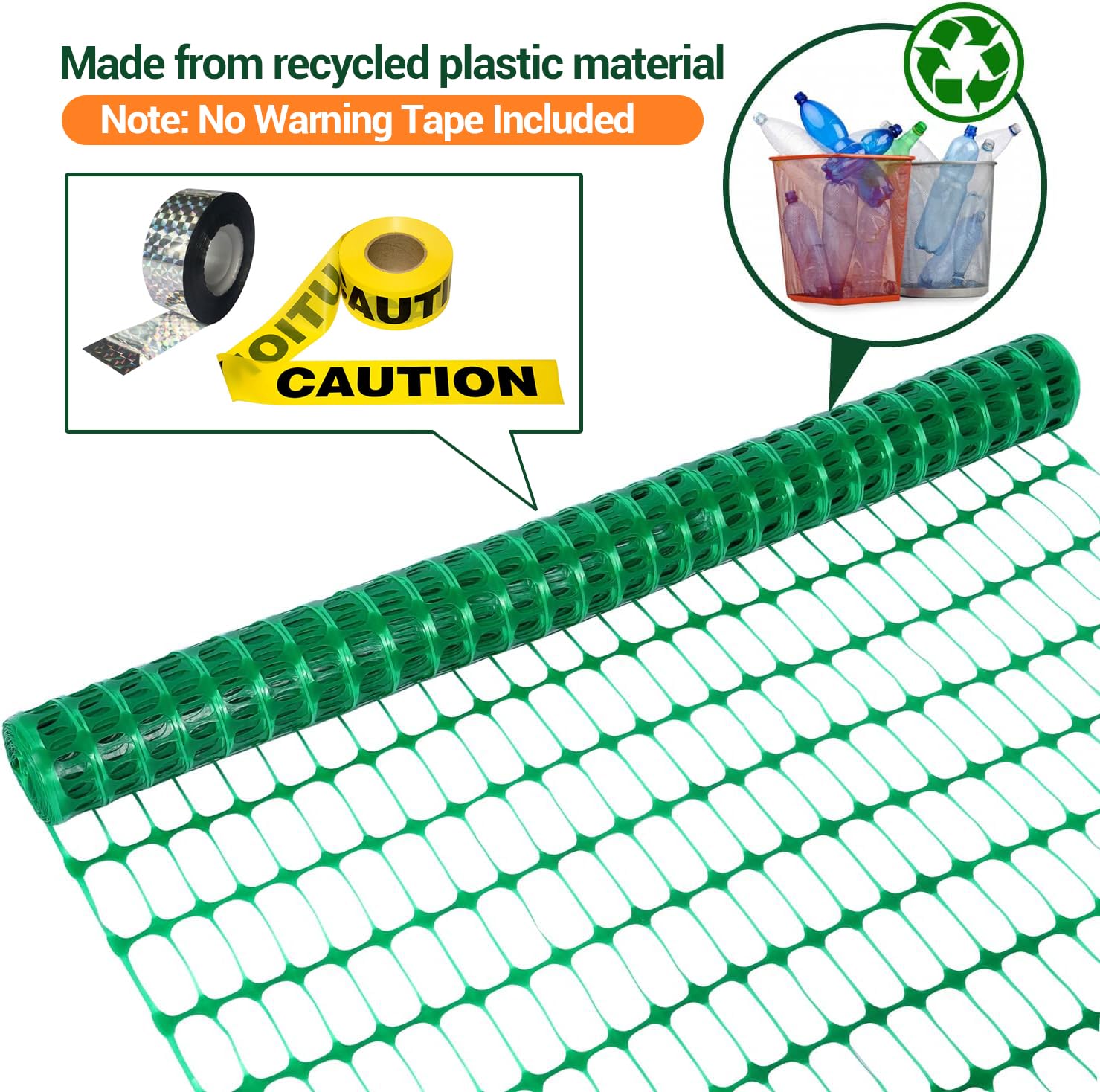 Ohuhu 3.4x100 FT Plastic Garden Fence Roll with 25-Pack 4 FT Stakes - Reusable Animal Barrier for Deer, Chicken, Dog Protection - Temporary Safety Netting for Yard, Pool, Snow & Poultry Fencing - Perfect for Home, Farm and Outdoor Use