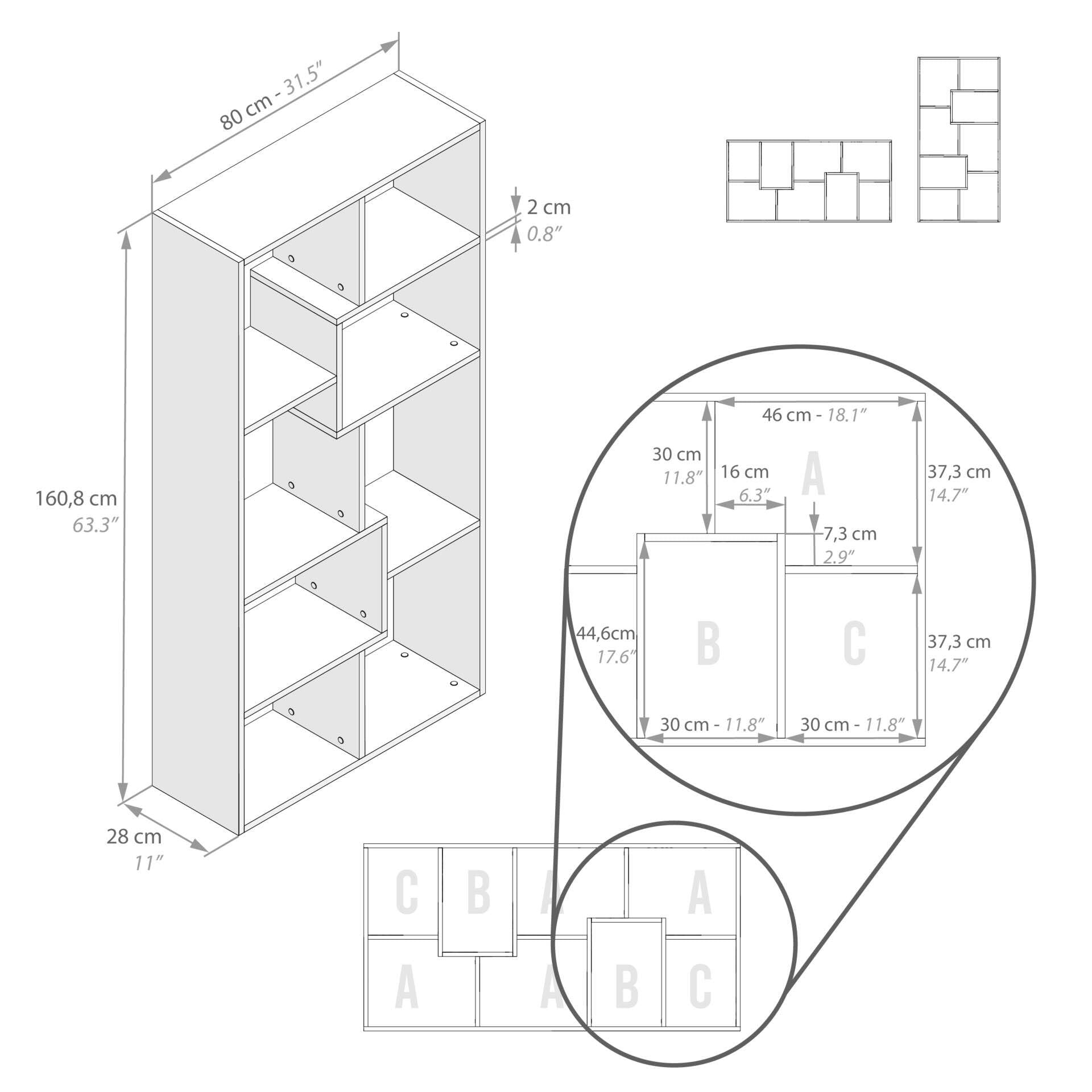 Modern Concrete Effect Grey Bookcase XS Iacopo - 63.31
