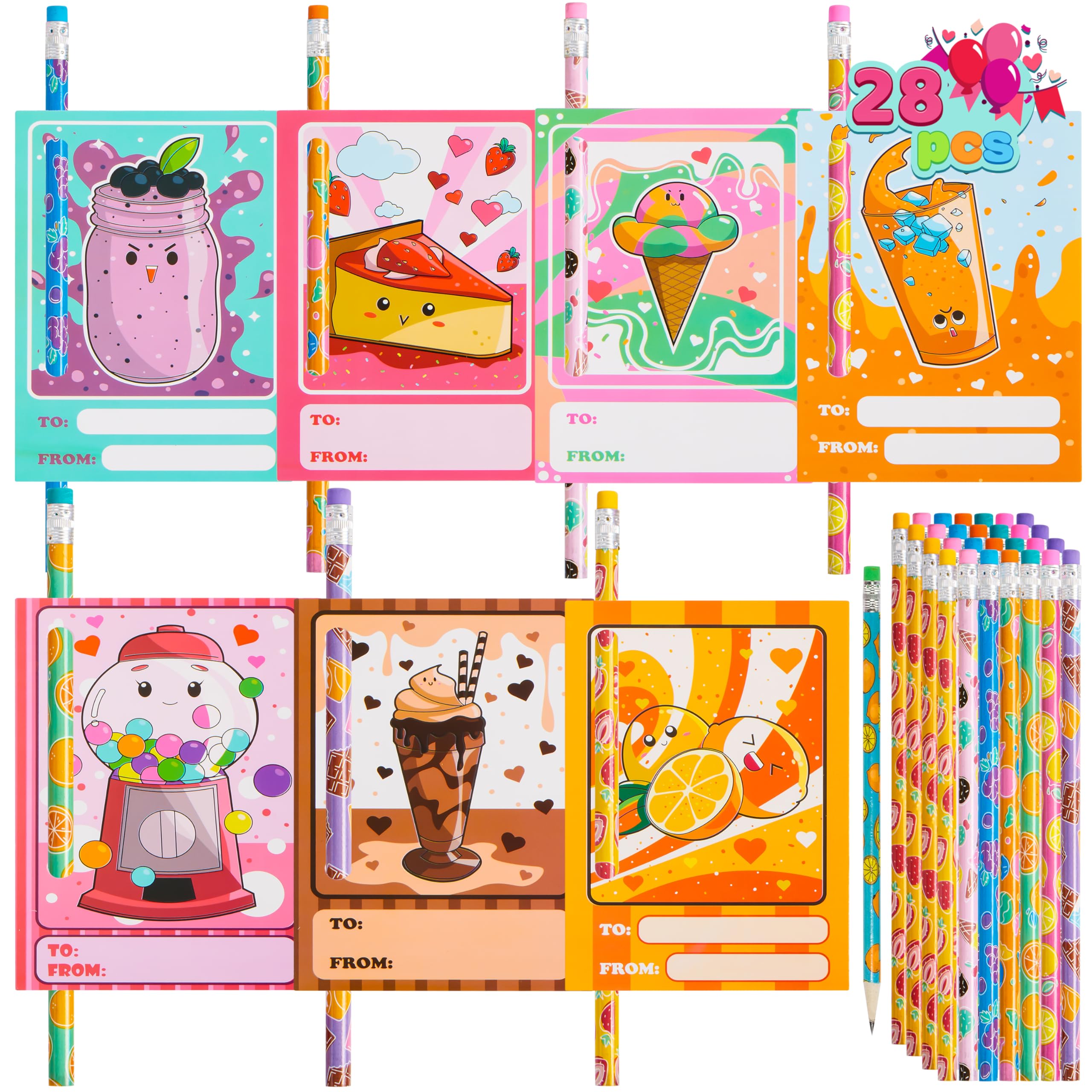 JOYIN 28 Pack Valentine's Day Pencils with Greeting Cards - Cute Party Favors for Kids, School Classroom Exchange Gifts, Rewards for Boys & Girls - Perfect for Valentine's Parties, School Events & Classroom Incentives