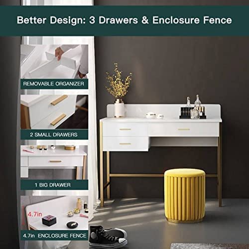White Makeup Vanity Desk with Storage & 3 Drawers - 33 Inch Dressing Table & Writing Desk for Bedroom, Perfect for Cosmetics Organization & Home Office Use