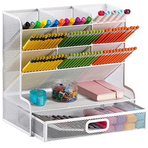 White Pen Holder with Drawer