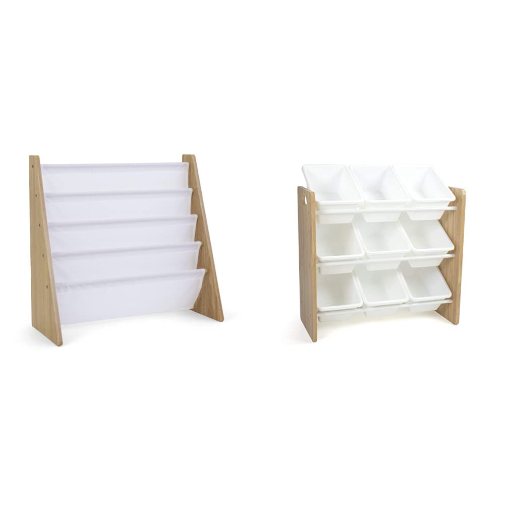 Humble Crew Kids Book Rack Storage Bookshelf with Toy Organizer and Bins - Sturdy Wooden Bookcase for Nursery, Playroom & Classroom Organization - Perfect for Storing Books, Toys & Learning Materials