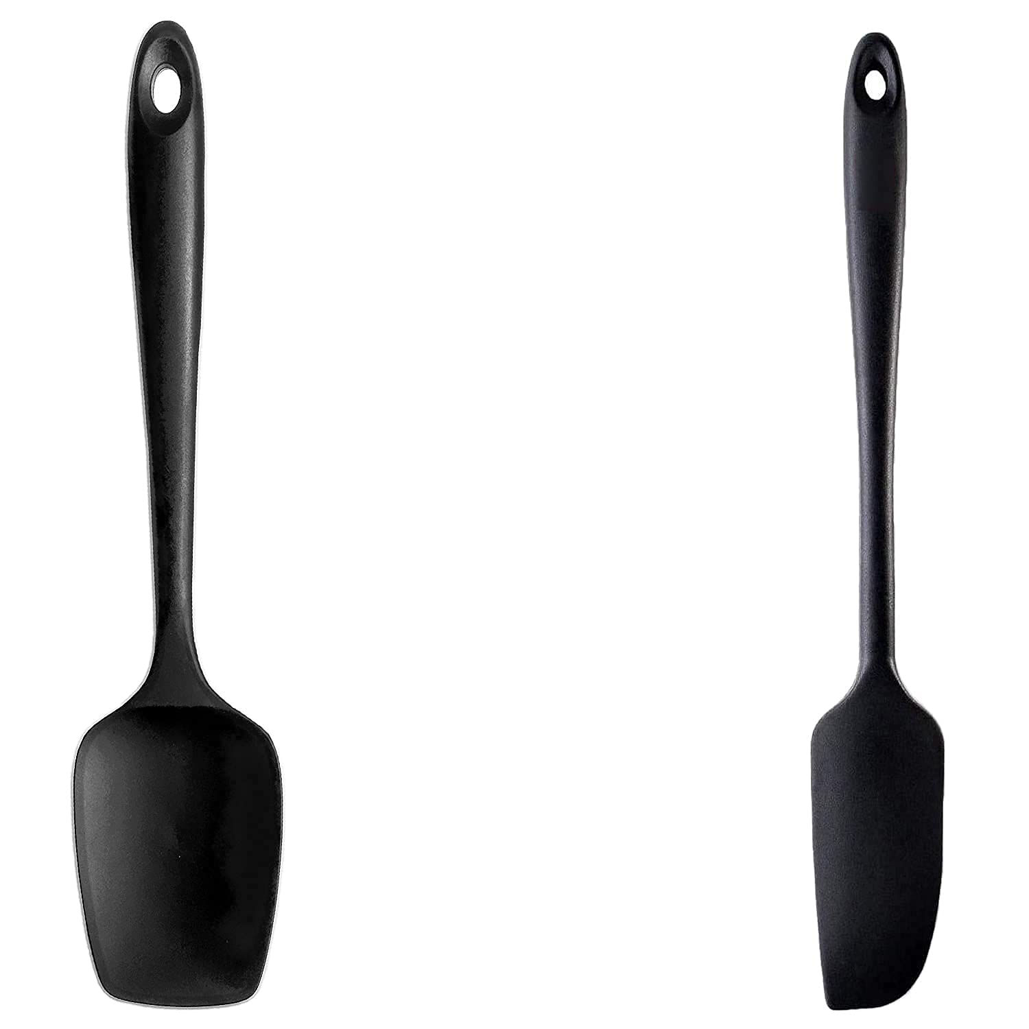 Premium Silicone Spatula Set of 2 - Extra Long Handle Jar Spatula & Blender Scraper - Heat-Resistant Baking Spoon Spatula for Mixing, Cooking, Baking - Non-Stick Kitchen Utensils for Jars, Bowls, Food Prep (Black) - Perfect for Home Bakers & Professional Chefs
