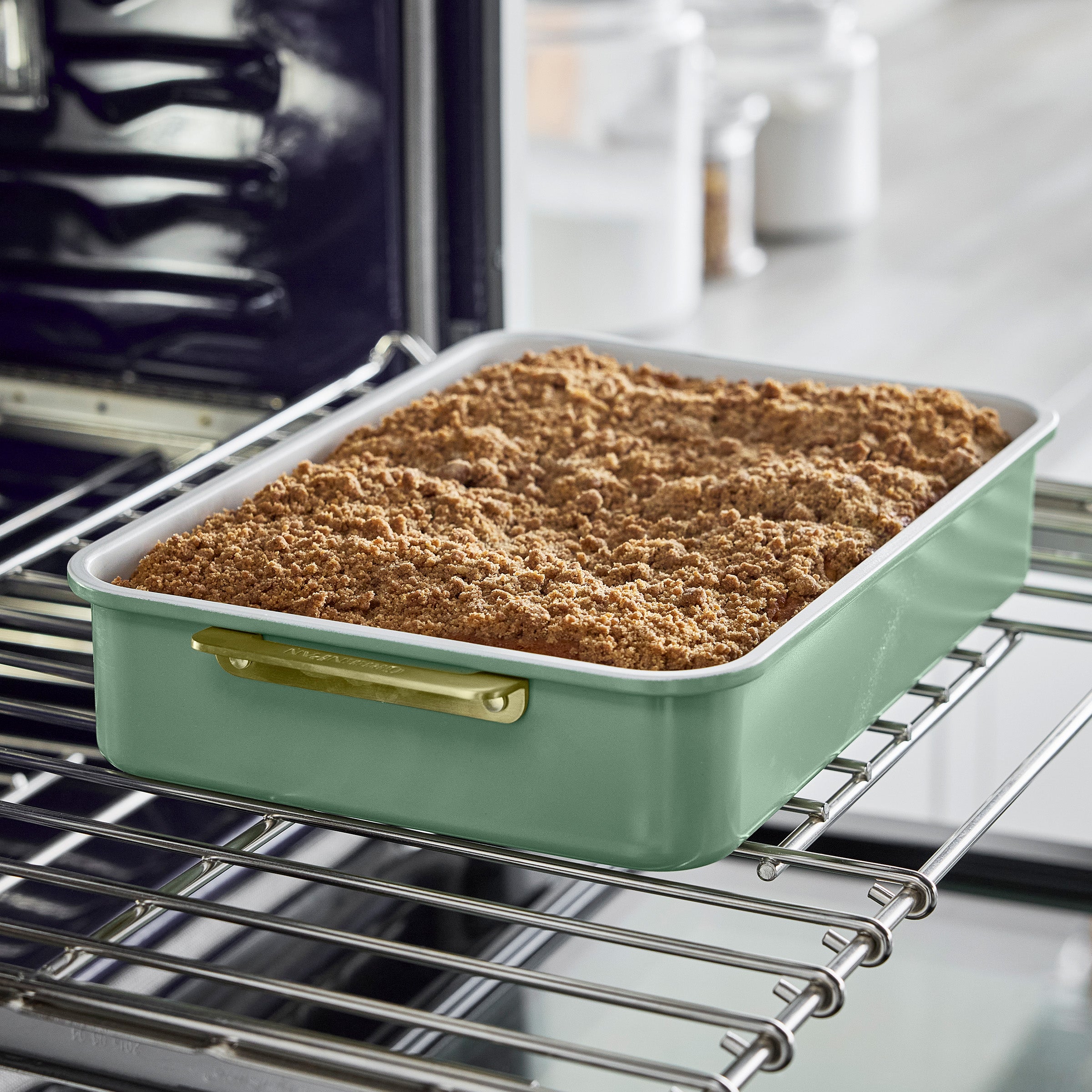 Premium Reserve Bakeware 13 x 9 Inch Rectangular Baking Pan - Nonstick Ceramic Coating, Oven Safe, Dishwasher Safe | Sage Green | Perfect for Cakes, Brownies, Lasagna & Sheet Pan Meals