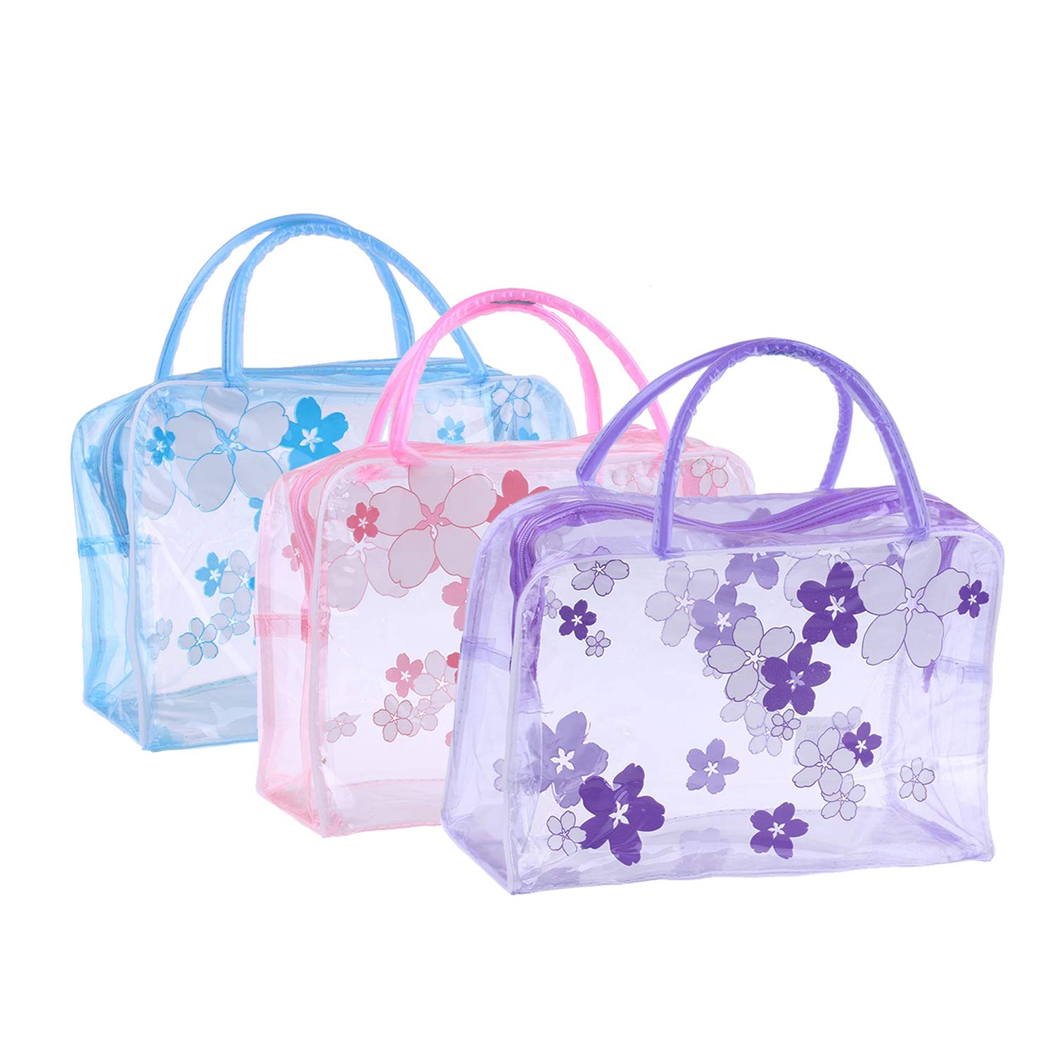Clear Flower Cosmetic Bag - Waterproof Plastic Travel Toiletry Organizer with Handle & Zipper Closure | Perfect for Makeup Storage, Travel Essentials, and Bathroom Organization