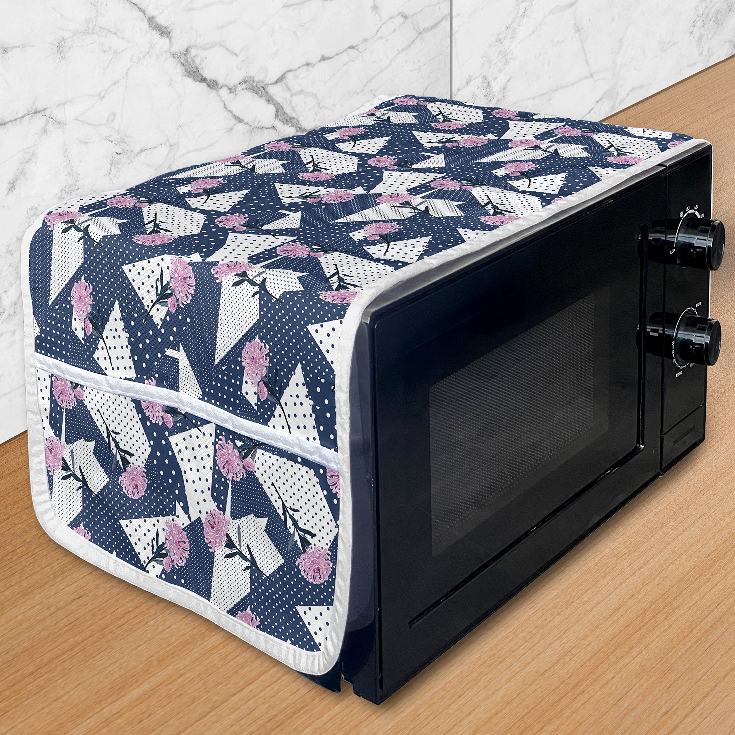 Ambesonne Vintage Polka Dot Microwave Cover - Waterproof Kitchen Organizer with Pockets, 36
