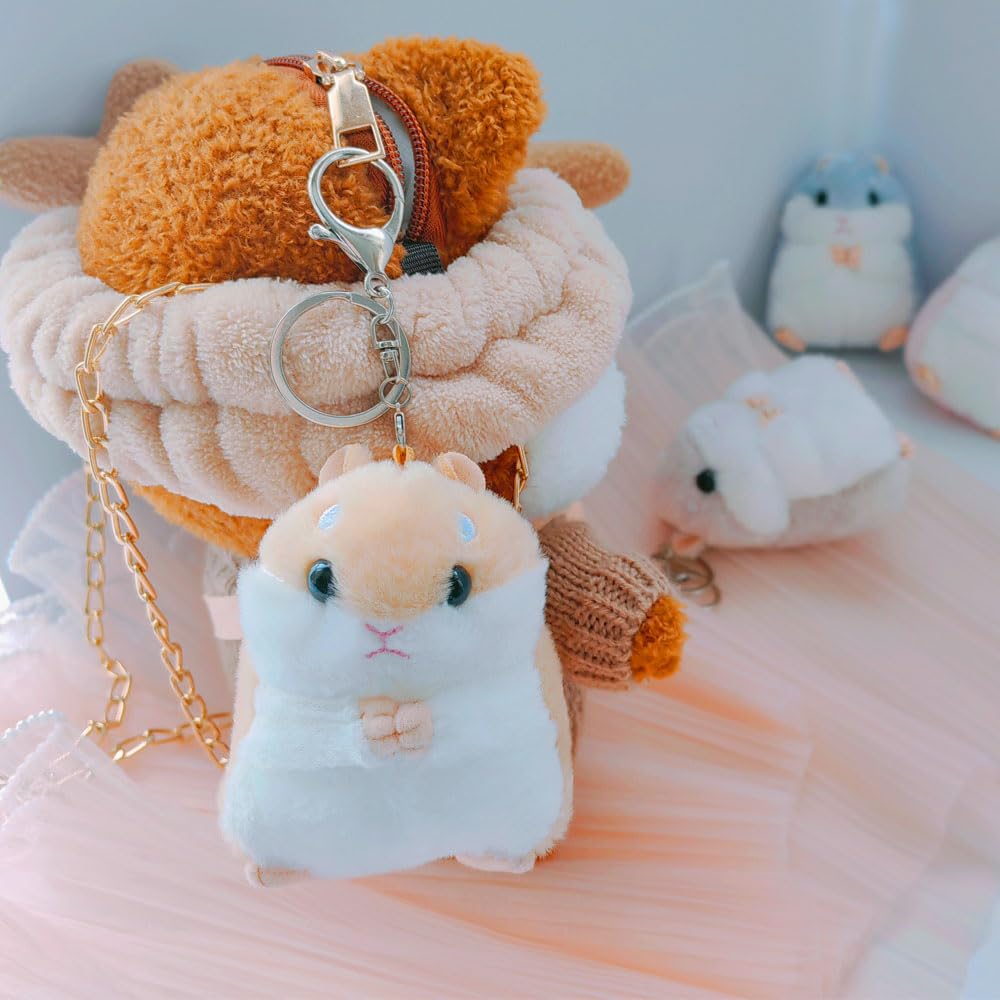 2 Pack Plush Hamster Keychain - Cute Backpack Charm for Handbags & Bags