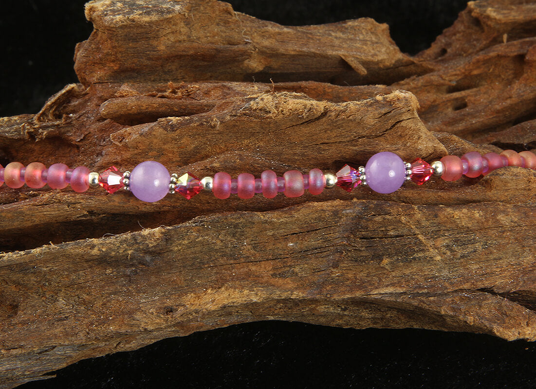 Natural Coral Lavender Jade Gemstone Anklet Bracelet - Elegant Handmade Adjustable Ankle Jewelry for Women, Boho Chic Beachwear & Summer Festival Accessories