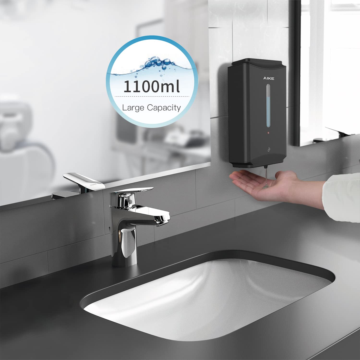 AIKE Commercial Hand Dryer & Automatic Soap Dispenser Combo - AK2812 & AK1206 Black - High Speed, Touchless, Energy Efficient for Restrooms, Hospitals, Offices & Public Spaces