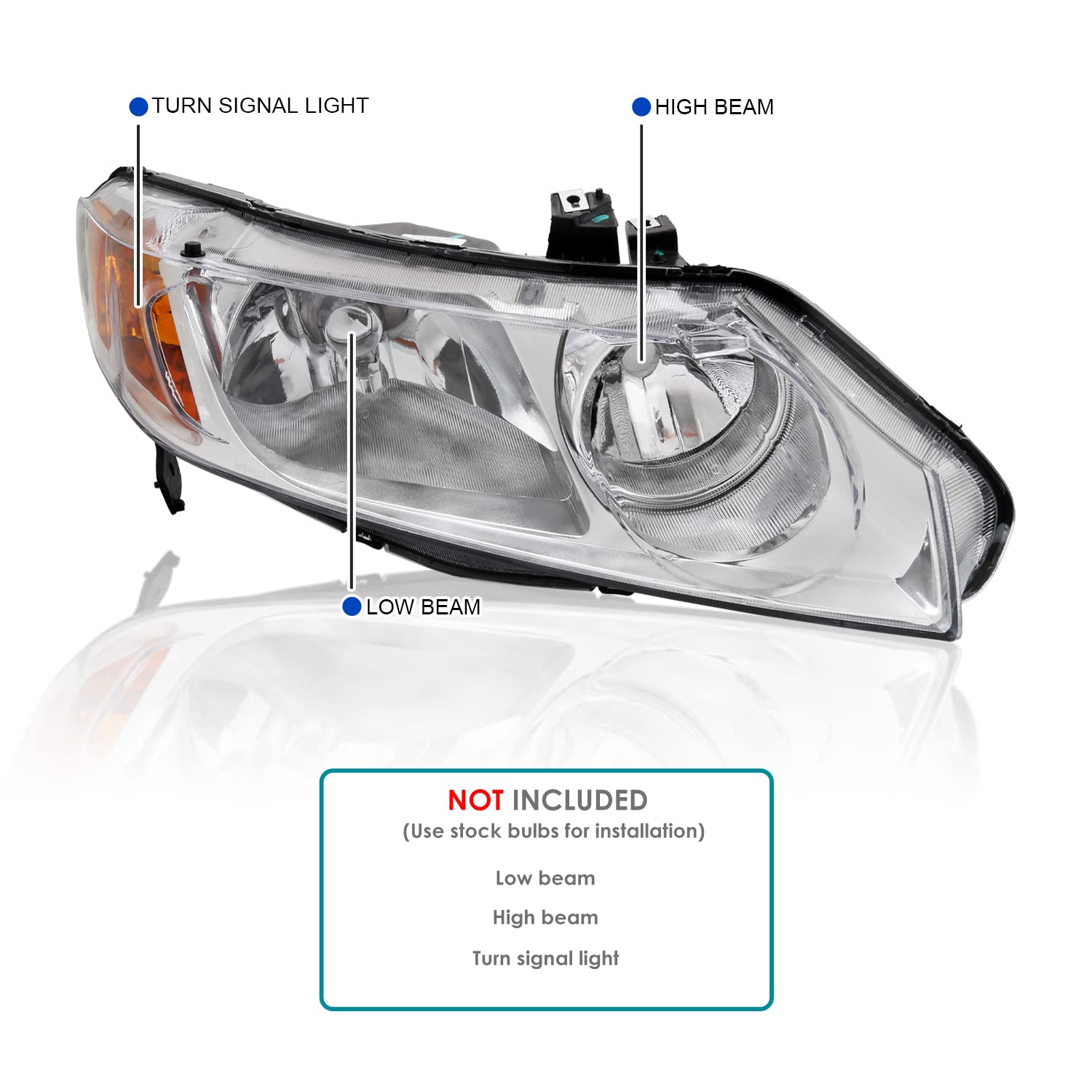 Spec-D Tuning Chrome LED Headlights for 2006-2011 Honda Civic 4-Door Sedan - Bright Aftermarket Replacement Headlights for Night Driving & Car Customization
