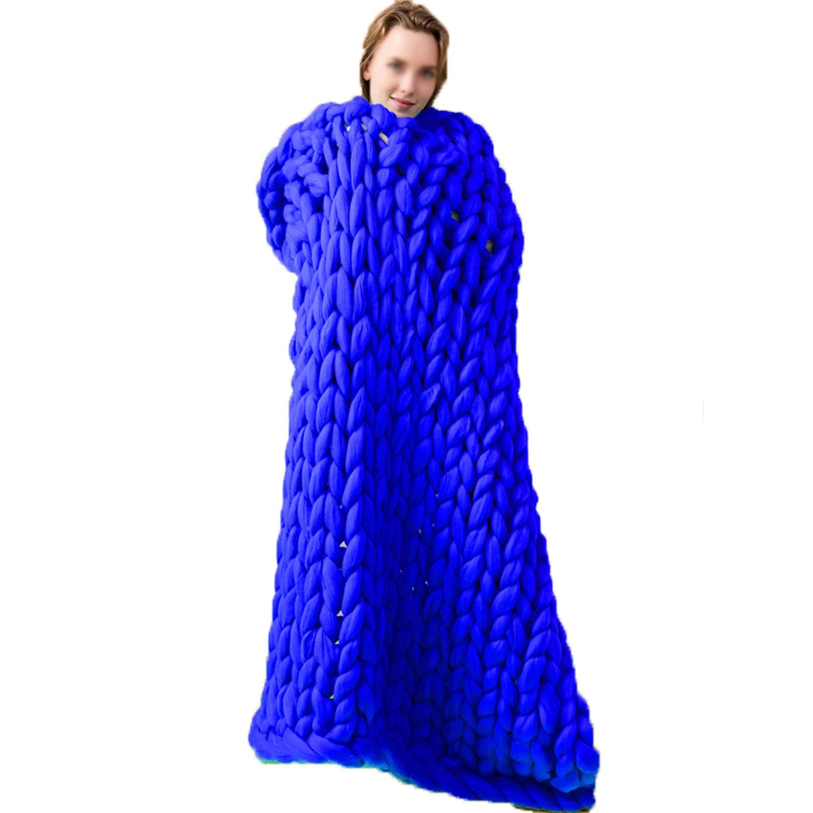 Premium Chunky Knit Weighted Blanket - Queen Size 200x200cm (79x79in) - Heavy Fluffy Handmade Throw for Bed, Sofa & Travel - Stress Relief & Anxiety Comfort - Perfect for Home, Office, Car & Christmas Gifts (Blue)