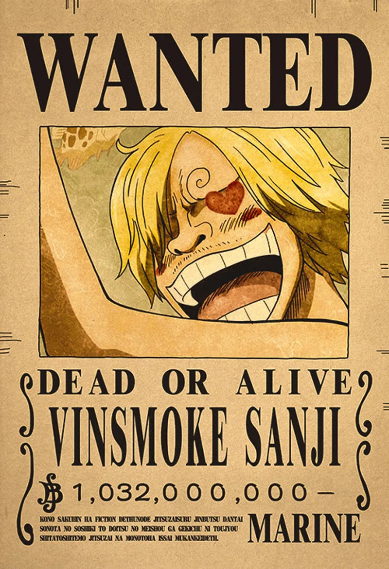 One Piece Bounty Wanted Sticker Posters - Anime Wall Decor for Bedroom, Office & Game Room - Perfect for Fans & Collectors