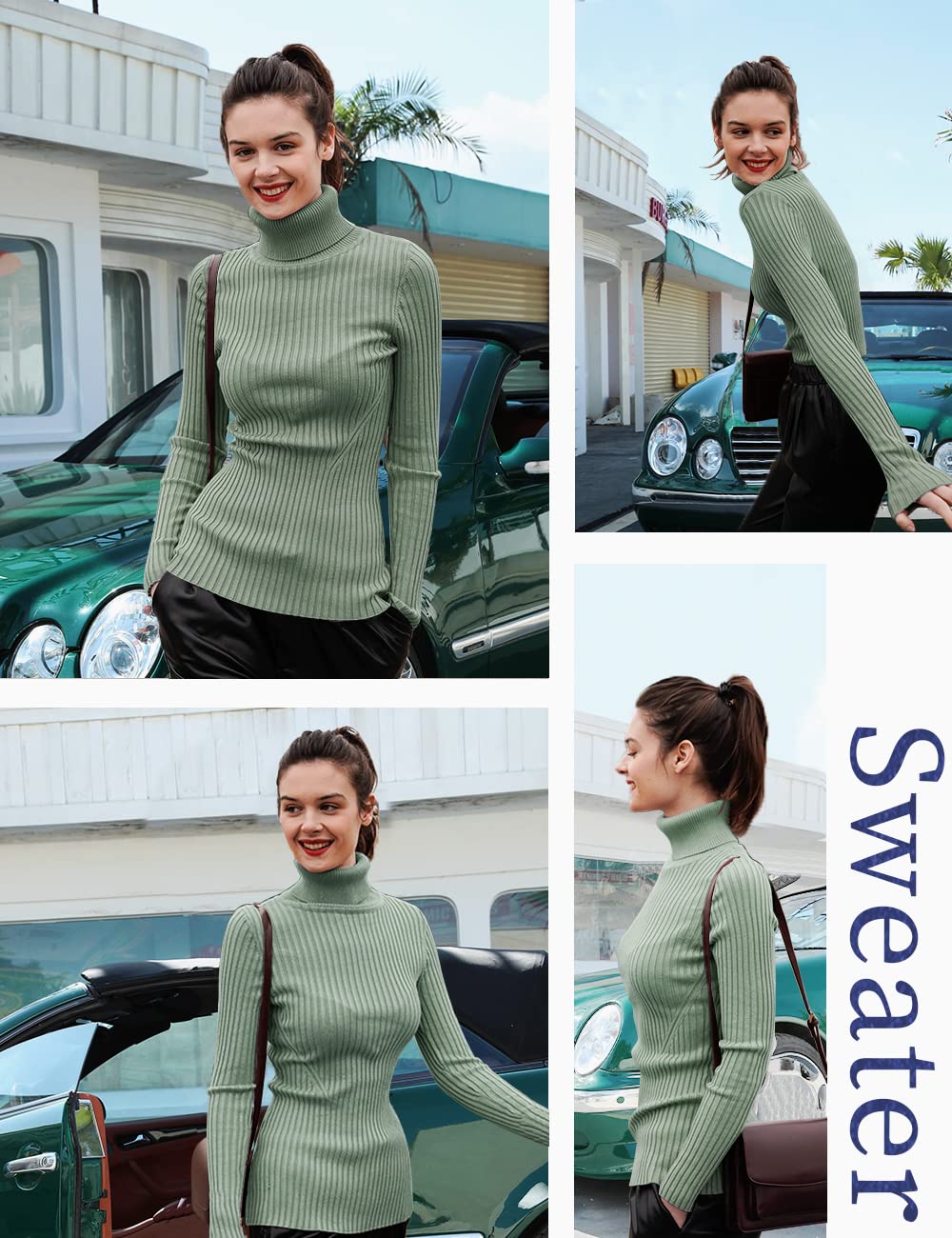 V28 Women's Ribbed Turtleneck Sweater - Sexy & Warm Fitted Knit Pullover for Fall Winter | Casual Office Wear & Date Night Outfits
