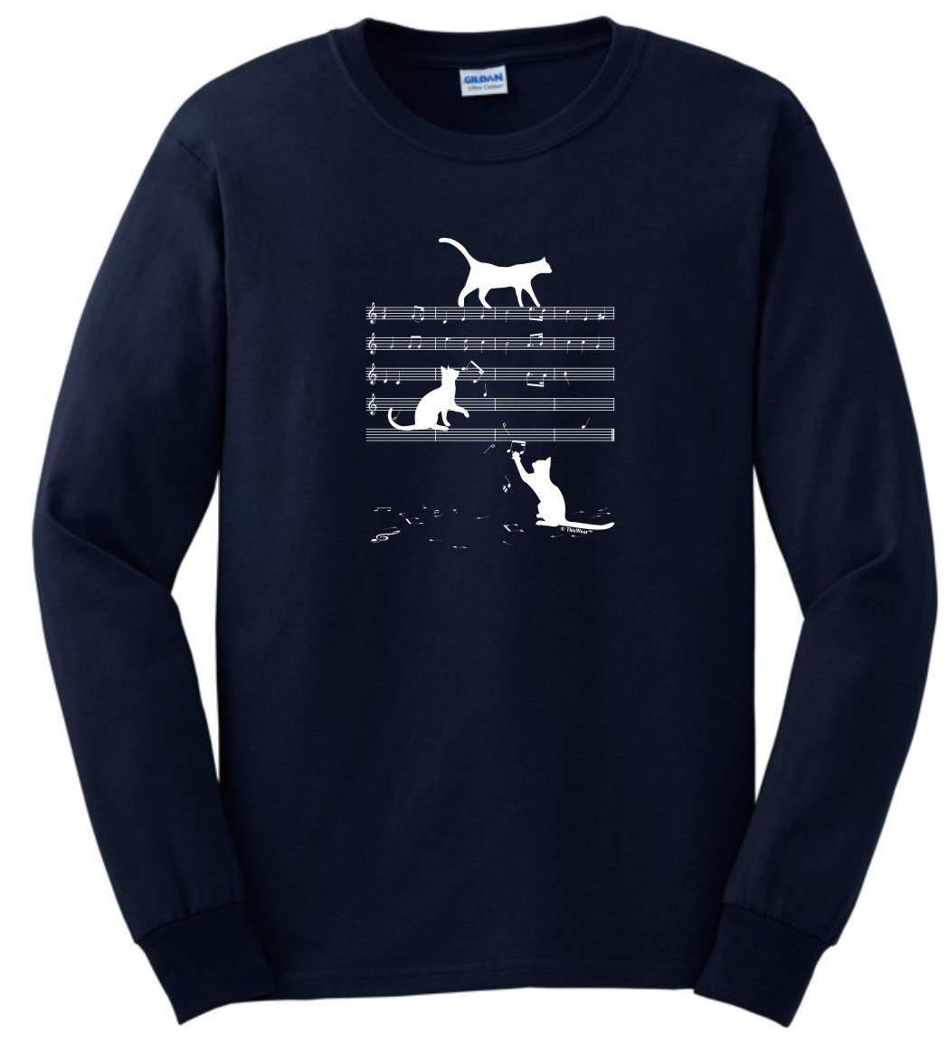 Funny Cat Lovers Long Sleeve T-Shirt with Sheet Music Design - Perfect Gift for Cat Owners & Music Enthusiasts - Great for Casual Wear, Gifts & Cat-Themed Parties