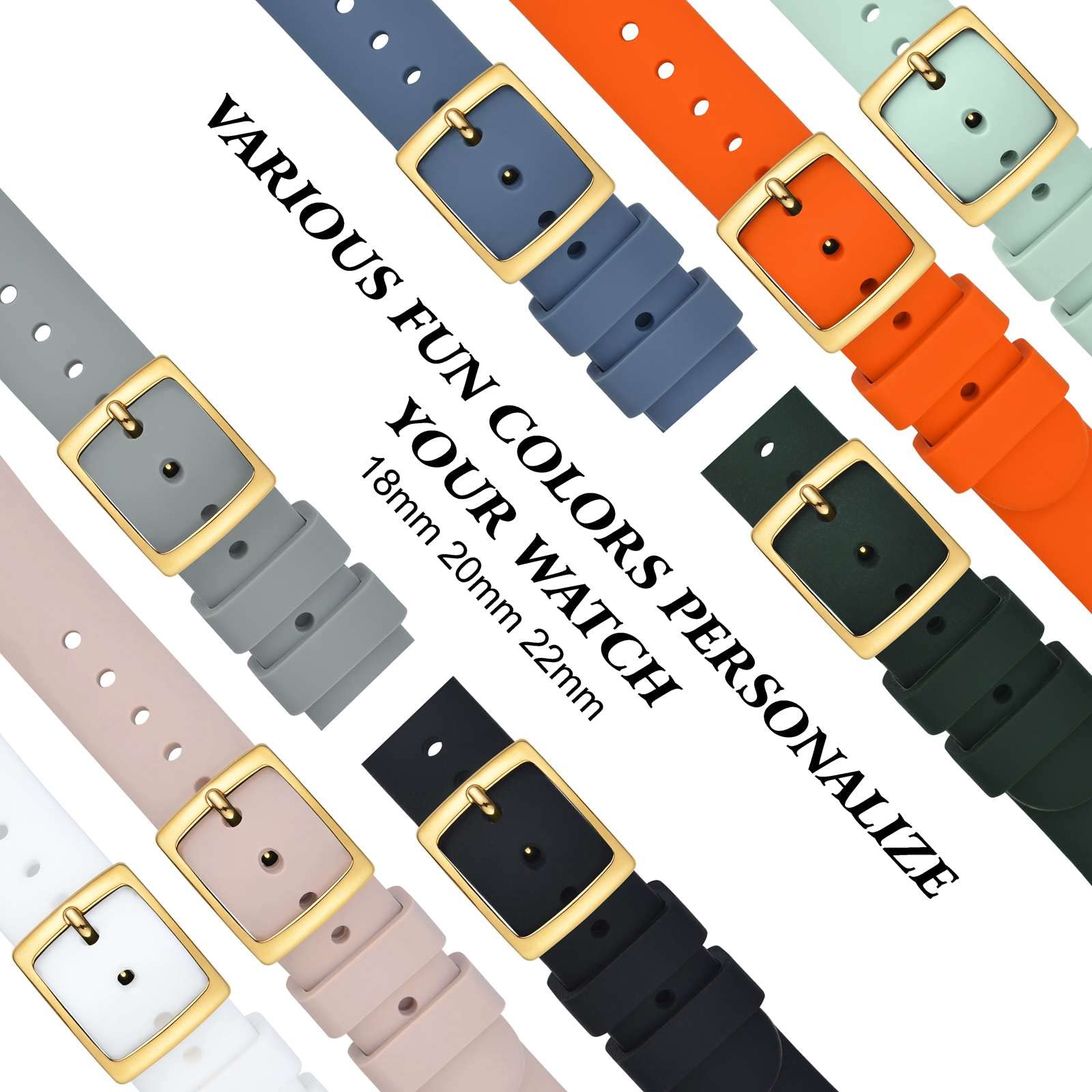 **ANNEFIT 18mm Quick Release Silicone Watch Band - Classic Gold Clasp, Durable Rubber Sport Strap (White) - Perfect for Running, Swimming & Everyday Wear**