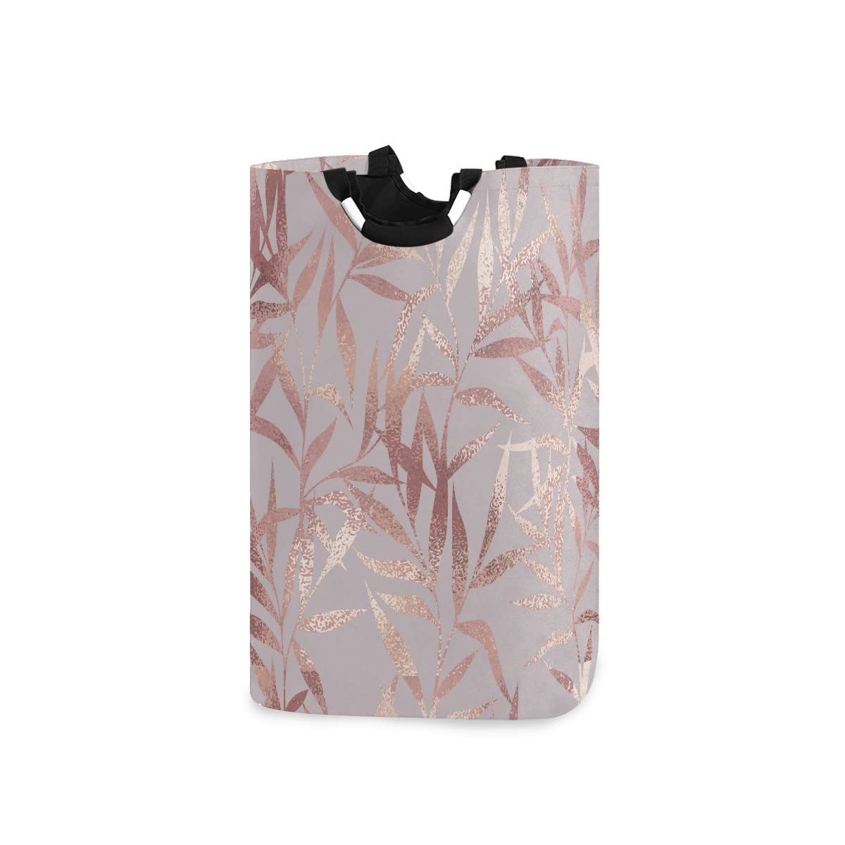 Rose Gold Leaves Foldable Laundry Bag with Handles - Collapsible Laundry Hamper Basket for Bathroom & Laundry Room Organization, Storage & Decor - Perfect for Dorm, Travel & Home Use