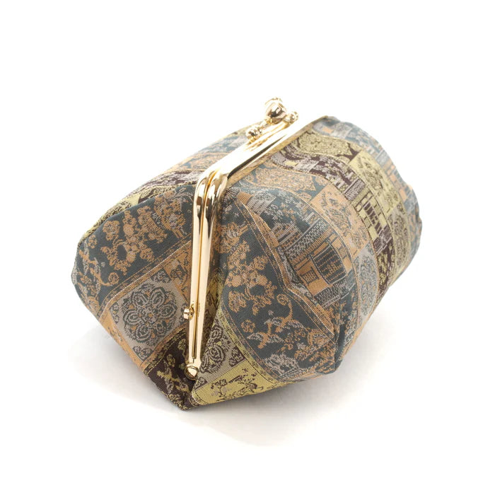 Japanese Nishijin Ori Small Pouch with Awl, Hidden Bat & Cat Design - Handmade in Kyoto | Cosmetic Bag, Makeup Pouch, Gamaguchi Pouch for Travel Toiletry, Stationery & Bag Organizer | Perfect for Daily Use, Gift Giving & Japanese Culture Enthusiasts
