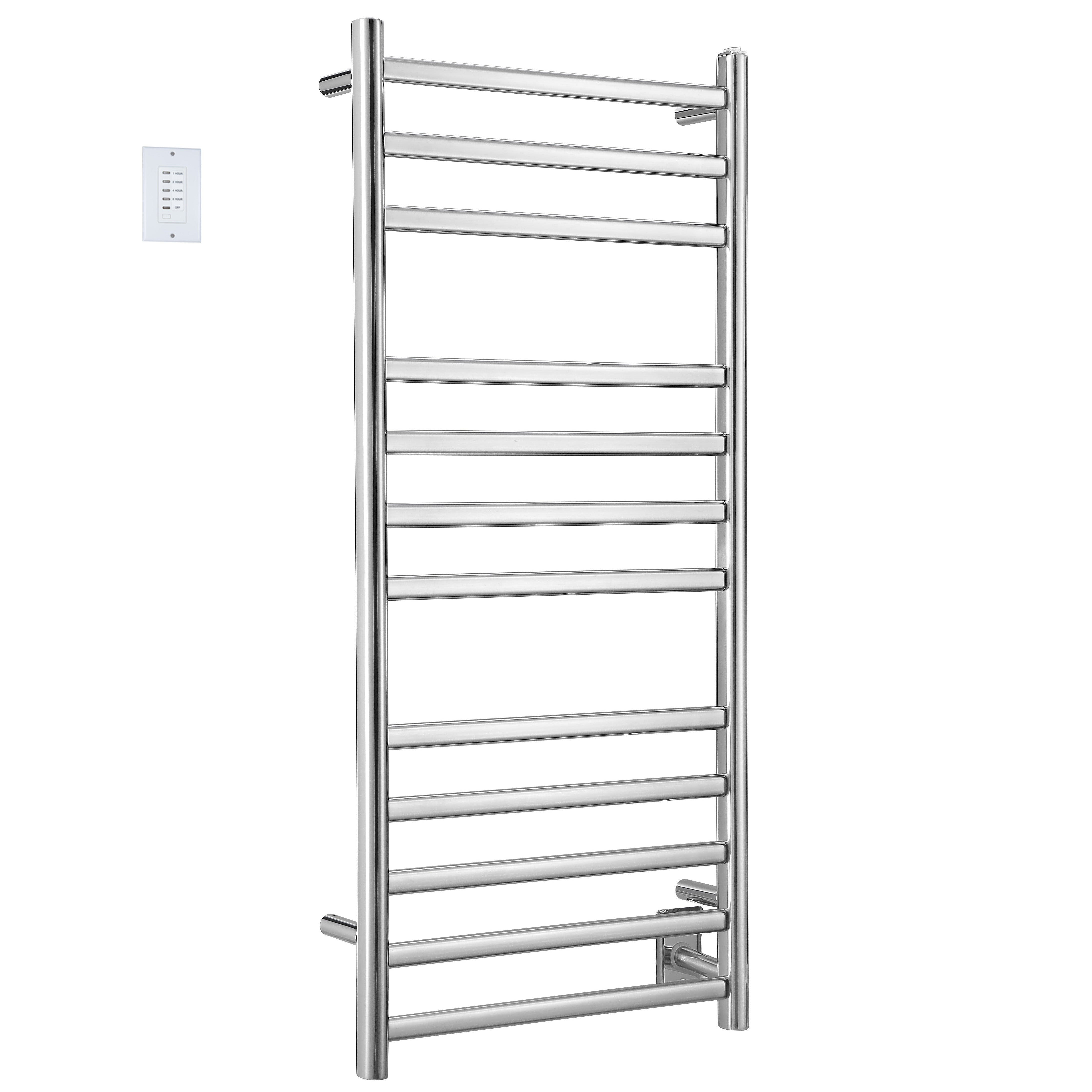 Prima Dual XL 12 Bar Hardwired & Plug-in Electric Towel Warmer - Polished Stainless Steel with Countdown Timer - Perfect for Bathrooms, Spas & Luxury Homes