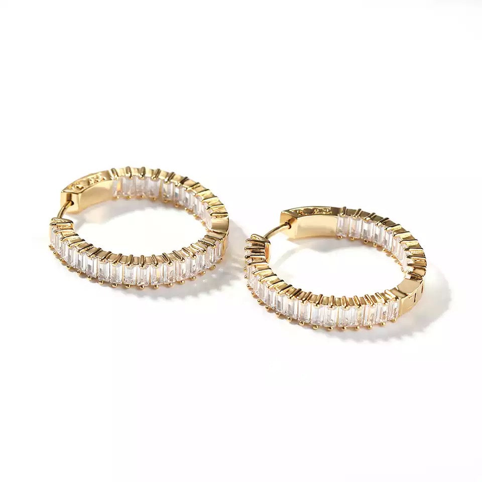 1 Pair 14K Gold Paved Diamond Hoop Earrings for Women - Elegant Everyday & Special Occasion Jewelry Gift