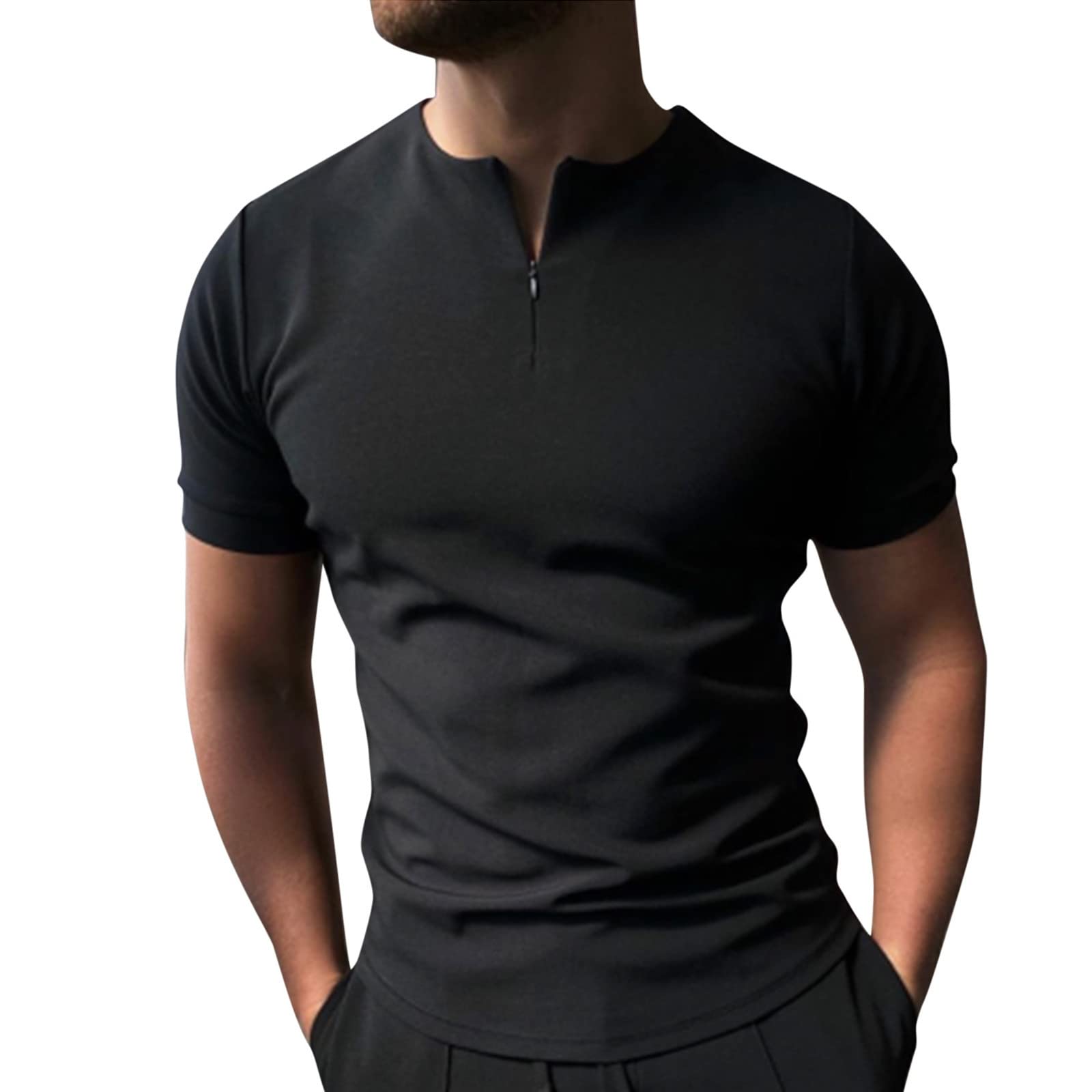 Men's Casual Turn-Down Collar Zipper Polo Shirt - Invisible Solid Blouse Style Dress Shirt for Big & Tall - Perfect for Office, Business Meetings & Smart Casual Outfits
