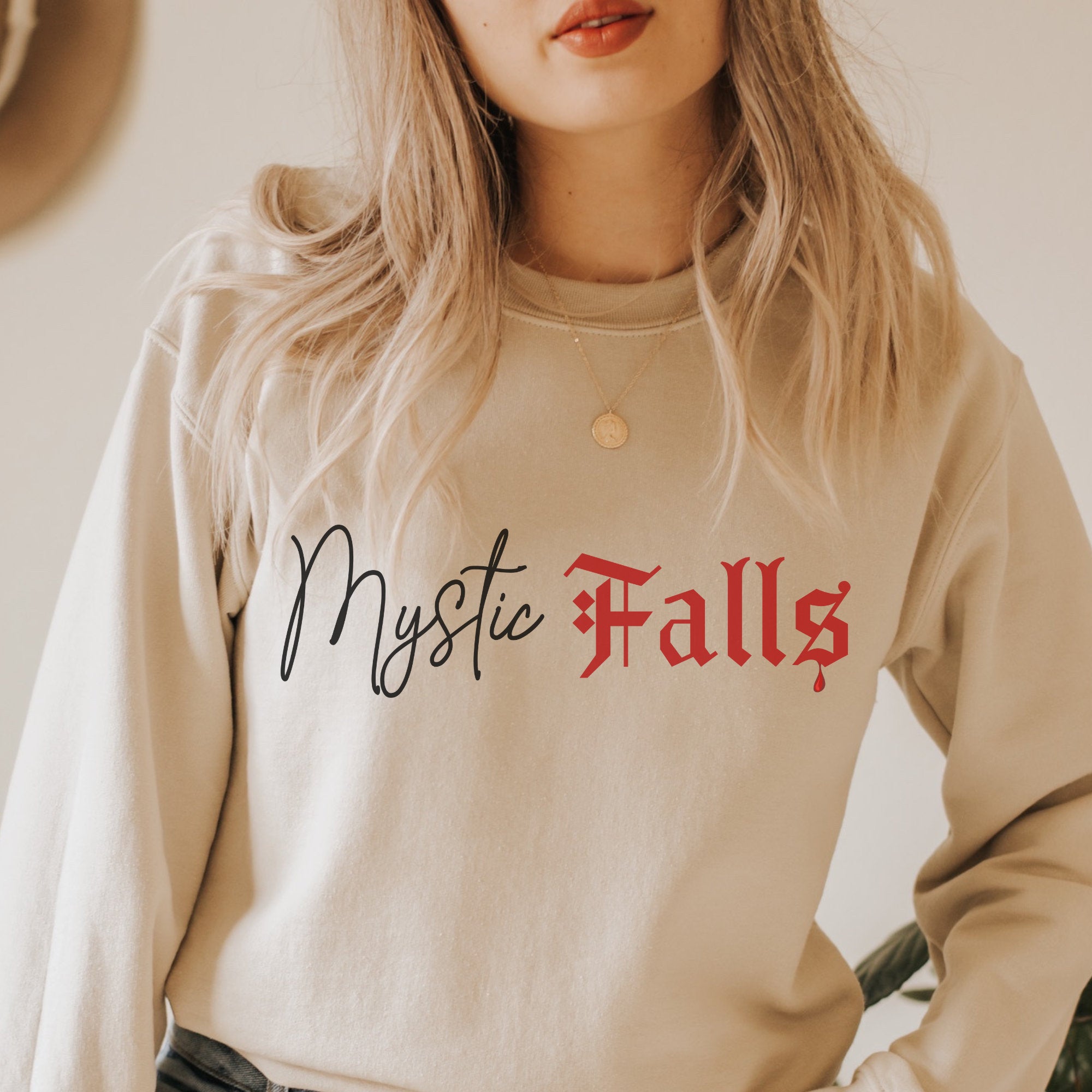 The Vampire Diaries TVD Mystic Falls Crewneck Sweatshirt | Salvatore Brothers Hoodie | Official TVD Merch | Perfect Fan Gift for Vampire Diaries Lovers | Great for Cosplay, Halloween, and TV Show Themed Parties