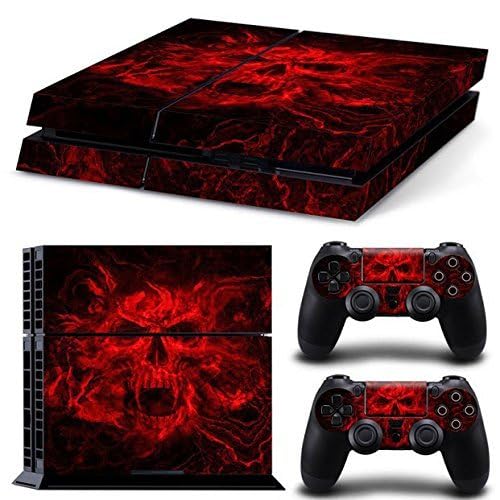 Gam3Gear Red Flame Skull Vinyl Sticker Decals for PS4 Console & Controller (Not Compatible with PS4 Slim/Pro) - Protective Skin Wrap for Gaming Setup & Customization