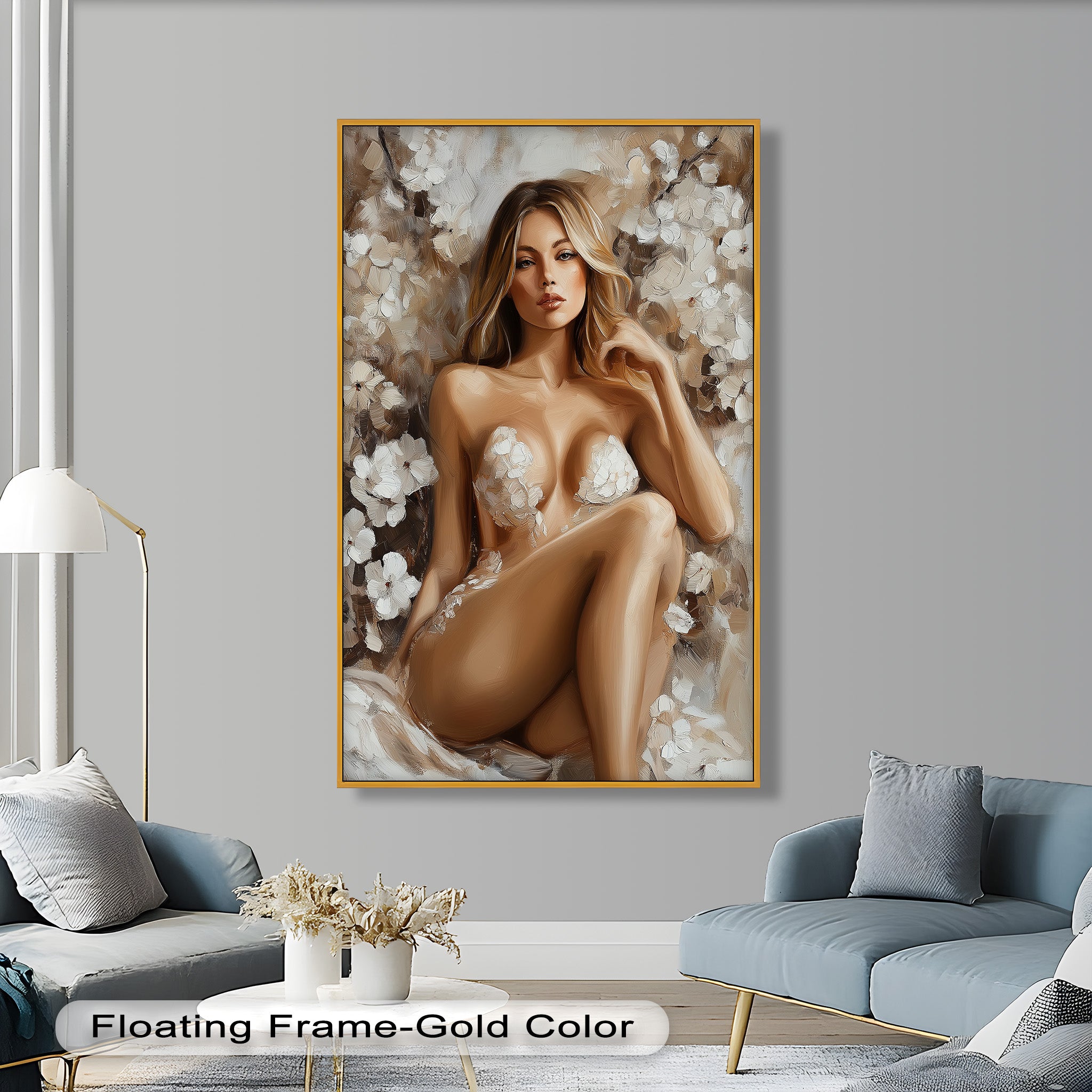 Blossom Muse Romantic Nude Oil Painting - Handmade Canvas Art for Home Decor, Bedroom & Living Room Wall Art