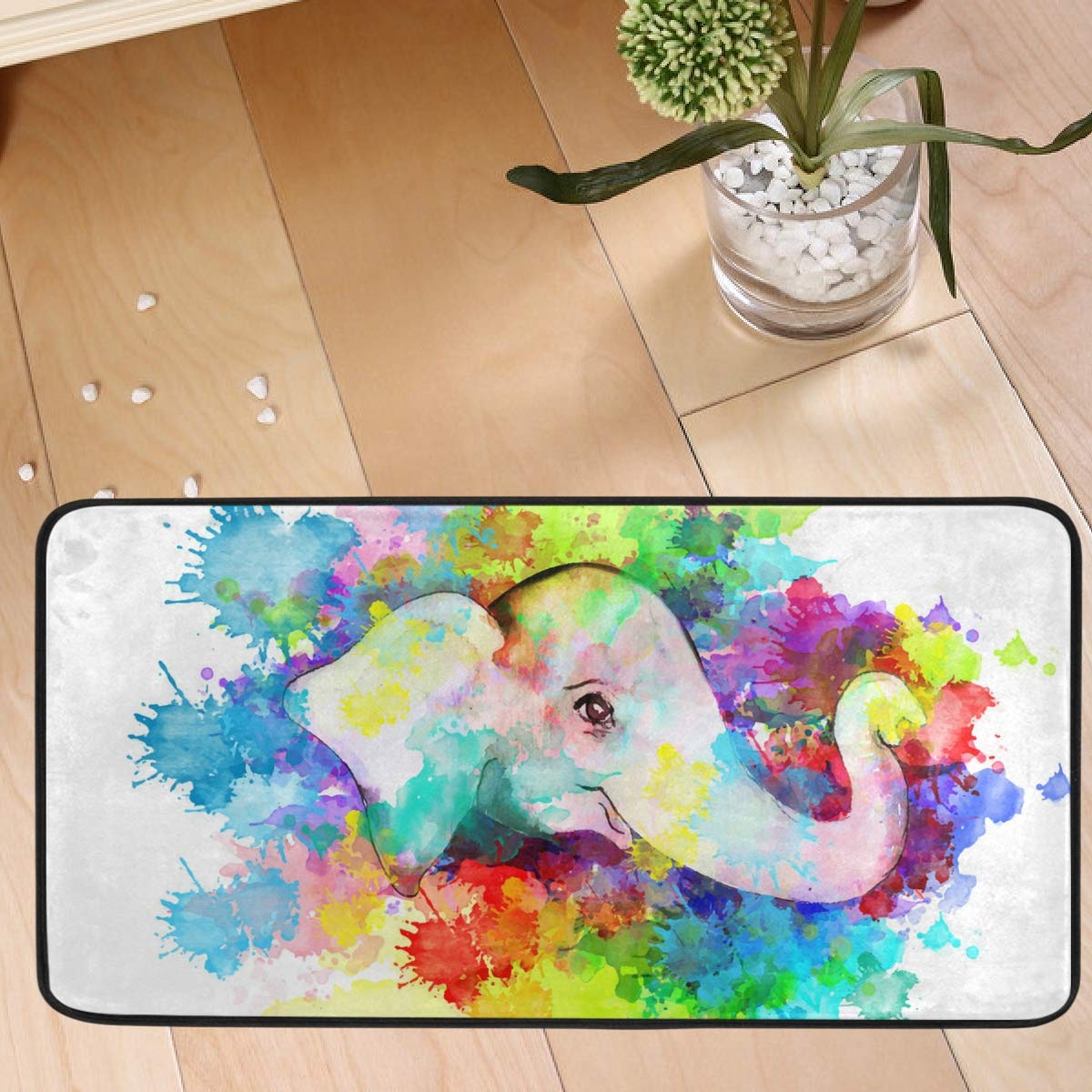 Non-Slip Watercolor Elephant Kitchen Floor Mat - 20x20in Washable Anti-Fatigue Rug for Kitchen, Dining Room, Dorm & Bedroom Decor - Perfect for High-Traffic Areas, Pet-Friendly Homes & Cozy Spaces