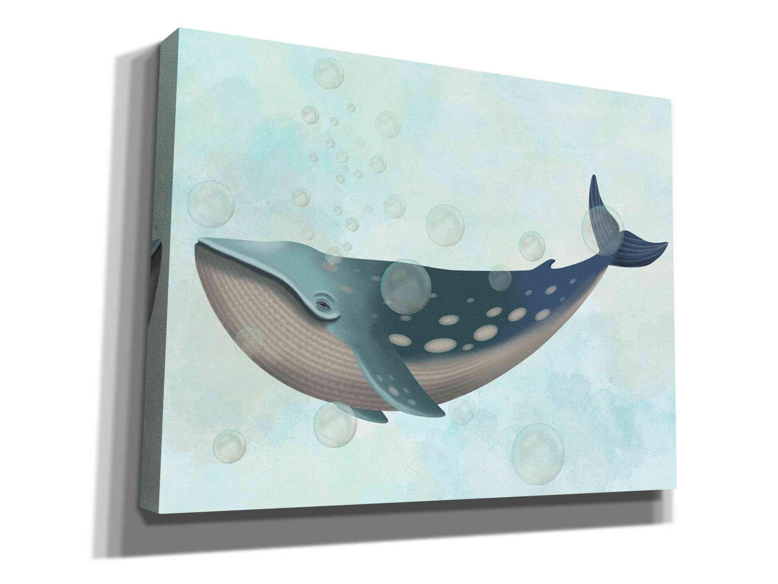 Fab Funky Canvas Wall Art - Whale Bubbles 1 - 34x26 Inch Modern Ocean Themed Painting - Perfect for Living Room, Bedroom or Nursery Decor