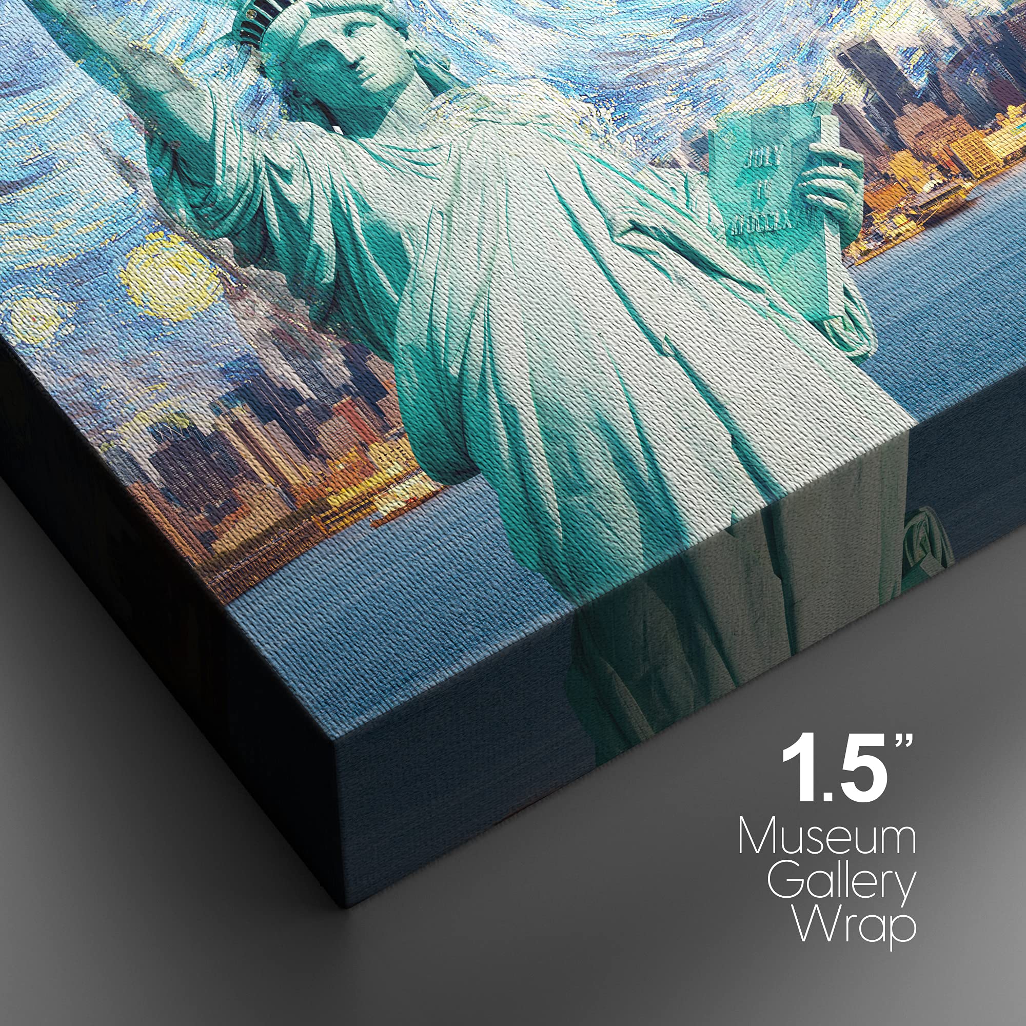 Vincent Van Gogh Starry Night Statue of Liberty Canvas Wall Art - Modern Mixed Media Architecture Painting for Living Room, Bedroom & Office Decor - 32x48 Inch Urban Scenic Print (Perfect for New York Theme Rooms, City Lover Gifts, and Contemporary Home Decoration)
