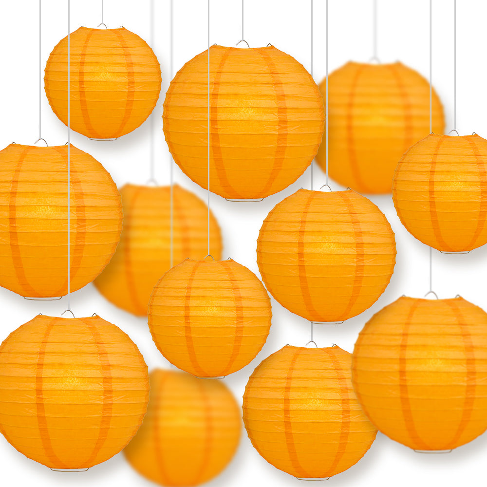 12-Piece Orange Paper Lantern Set - Chinese Hanging Decorations for Wedding, Party & Festival (12/10/8 Inch) - Perfect for Asian-Themed Events, Home Decor & Outdoor Celebrations