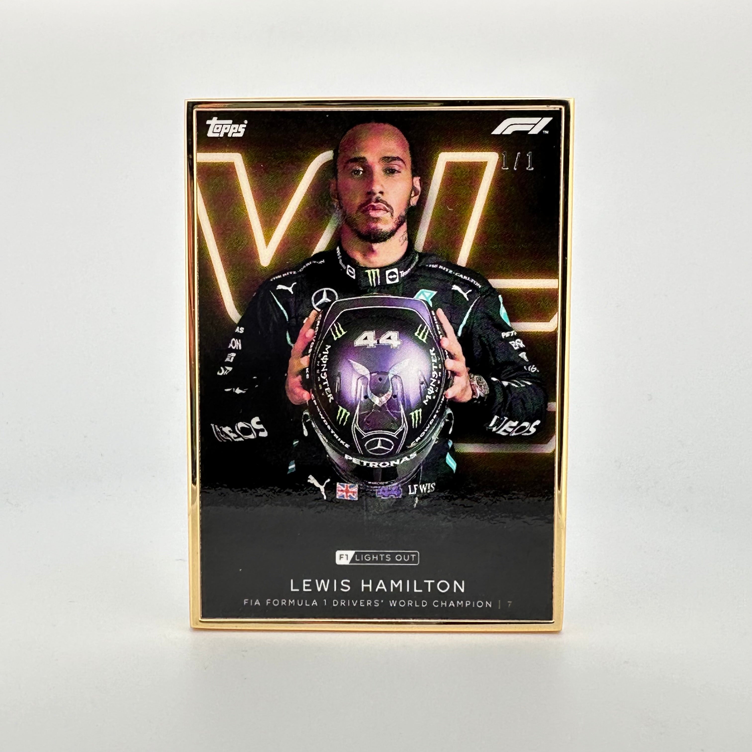 1/1 Gold Frame Lewis Hamilton 2021 World Champion Collectible - Perfect for F1 Fans, Memorabilia Displays & Motorsport Decor