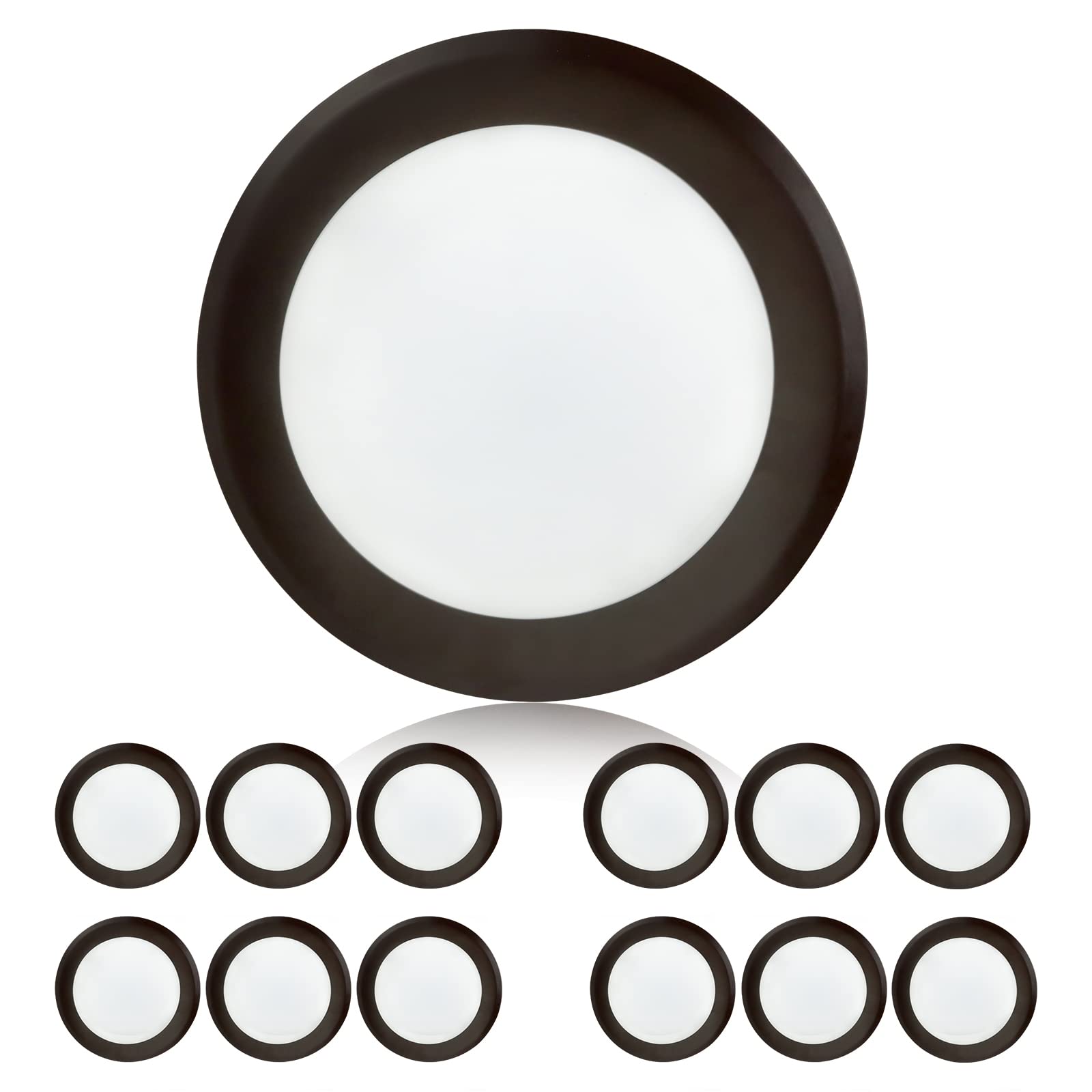 12-Pack 6-Inch Bronze Surface Mount LED Ceiling Lights - Dimmable 15W 4000K Cool White Recessed Downlight - ETL-Listed Canister Lights for Kitchen, Bathroom & Living Room Lighting