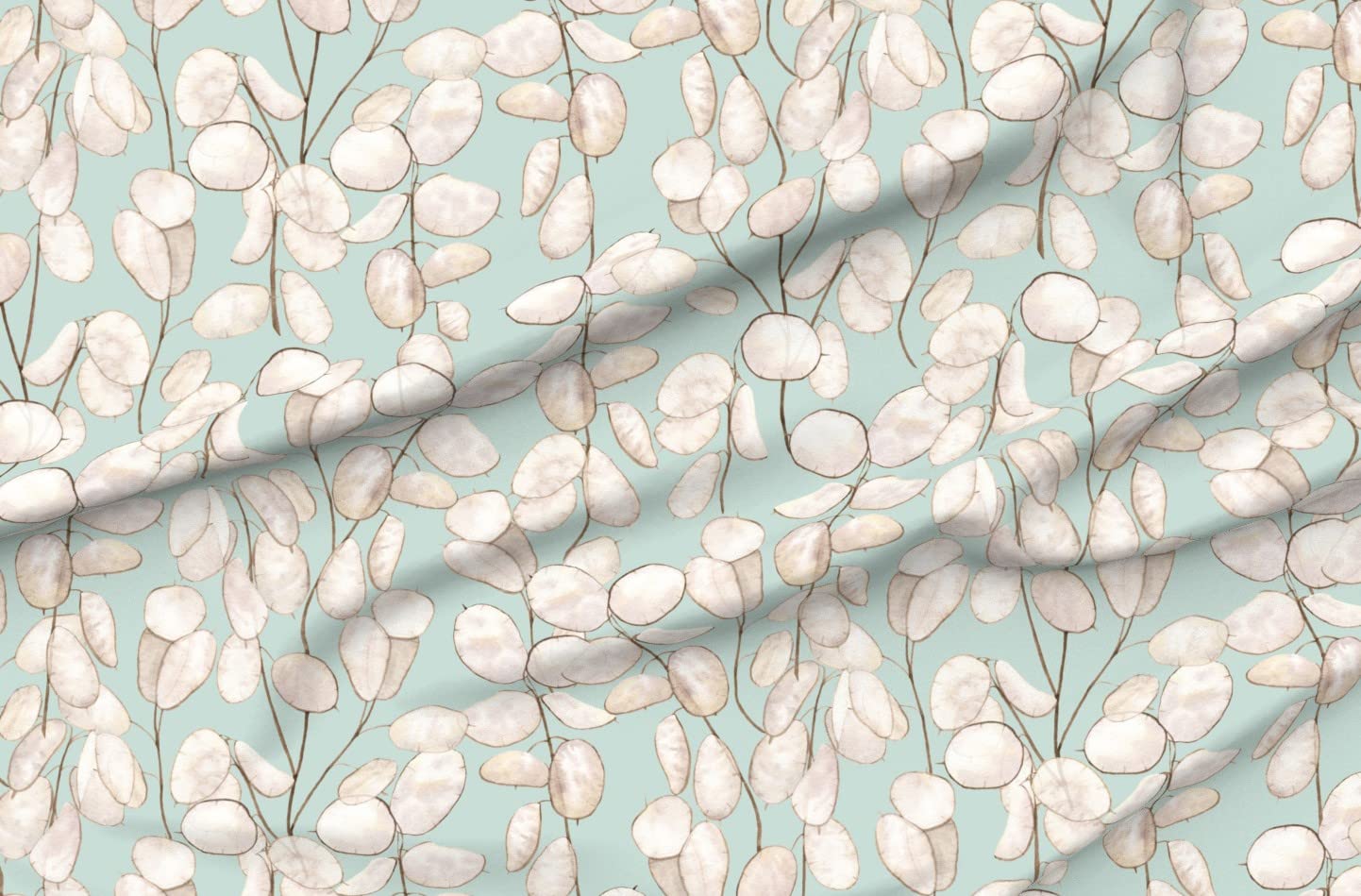 Spring Garden Pale Blue Neutral Botanical Printed Chiffon Fabric by The Yard - Elegant Earth Tone Floral Design for Sewing Dresses, Fashion Apparel & Home Decor | Perfect for DIY Projects, Curtains, and Boho Chic Decorations